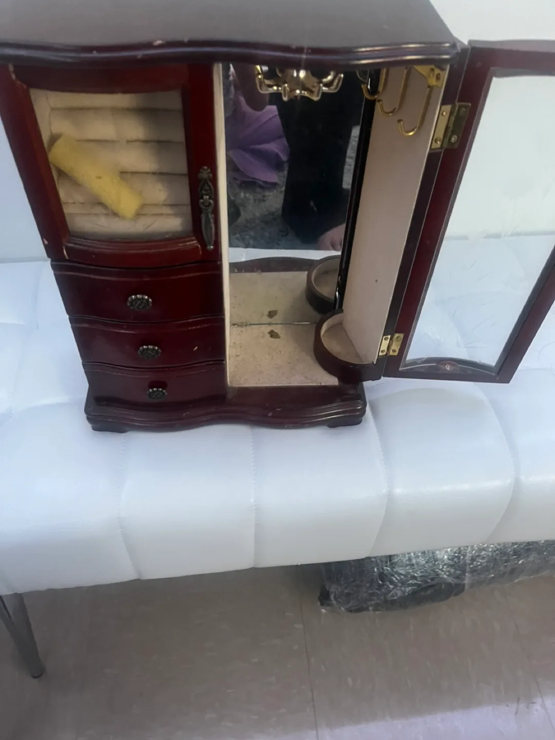 Wooden Jewelry Box with Drawers & Mirror image indicator(3)