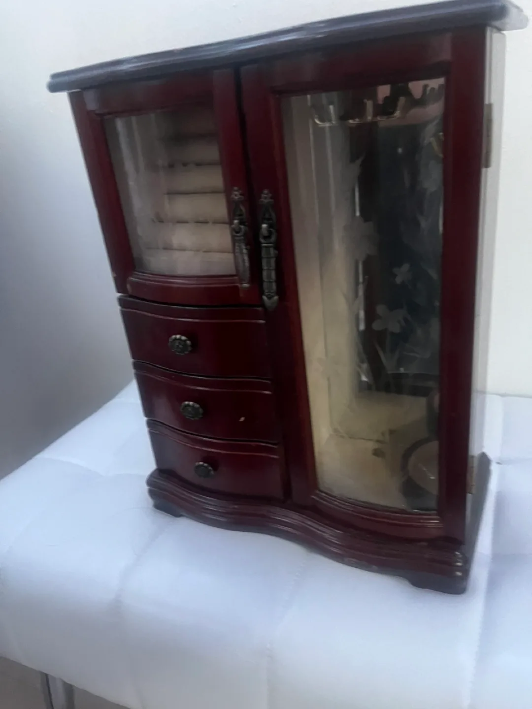 Wooden Jewelry Box with Drawers & Mirror image indicator(2)