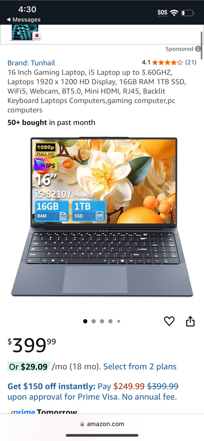 Tunhail 16 Inch Gaming Laptop - New