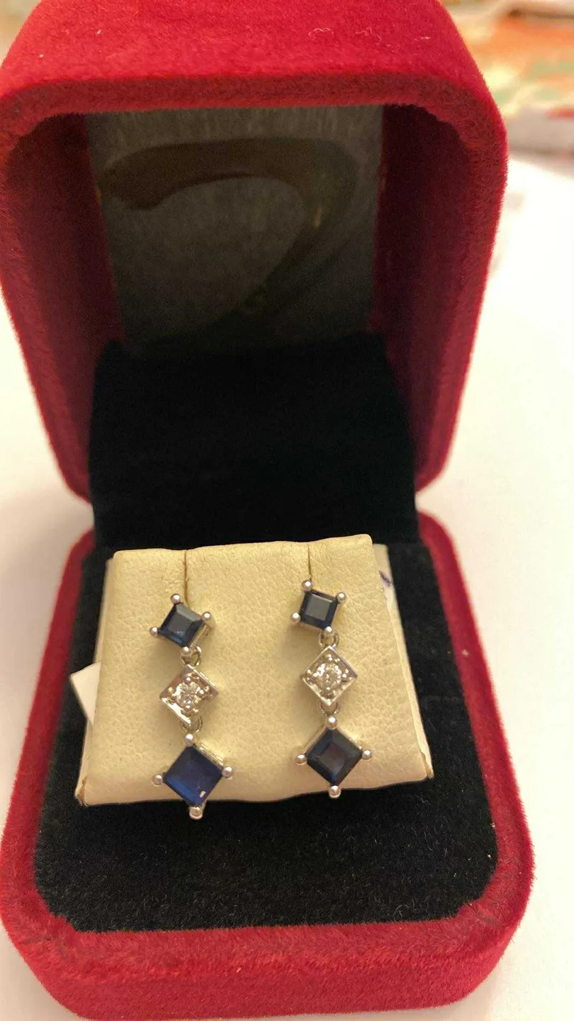 Sapphire & Diamond Dangle Earrings thumbnail