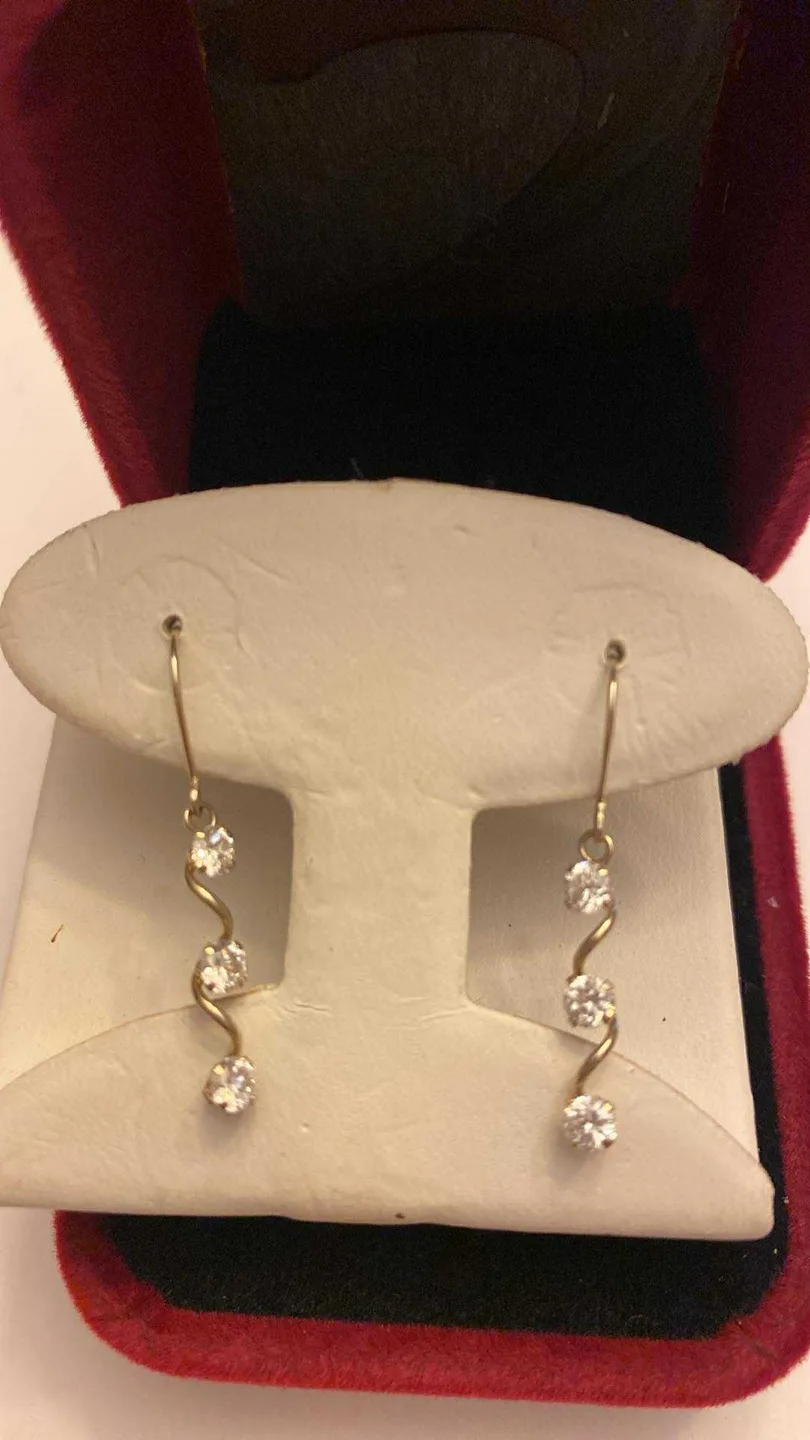 Dangling Earrings 10k Gold with Cubic Zirconia thumbnail
