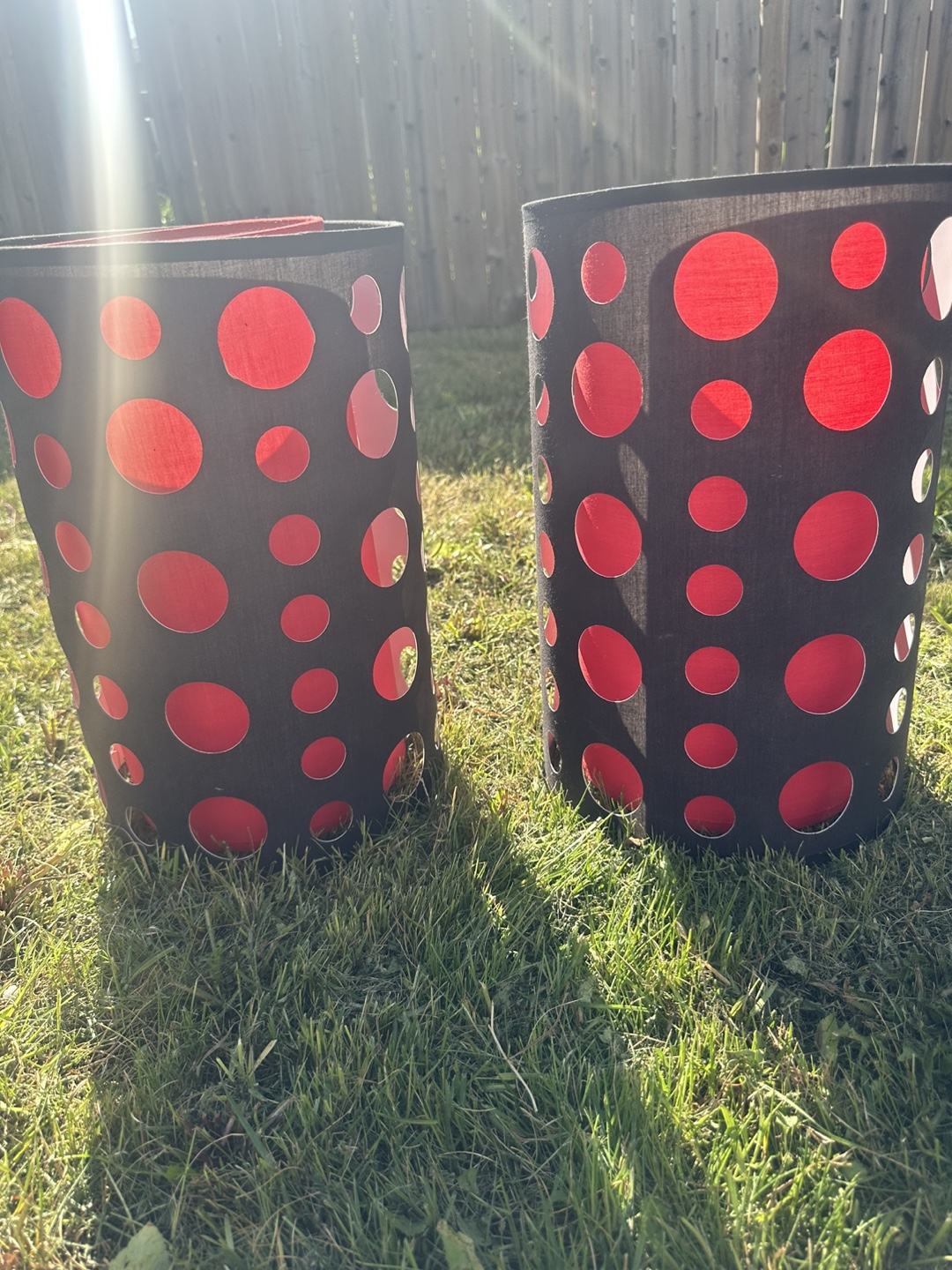 Pair of Black & Red Polka Dot Lamps
