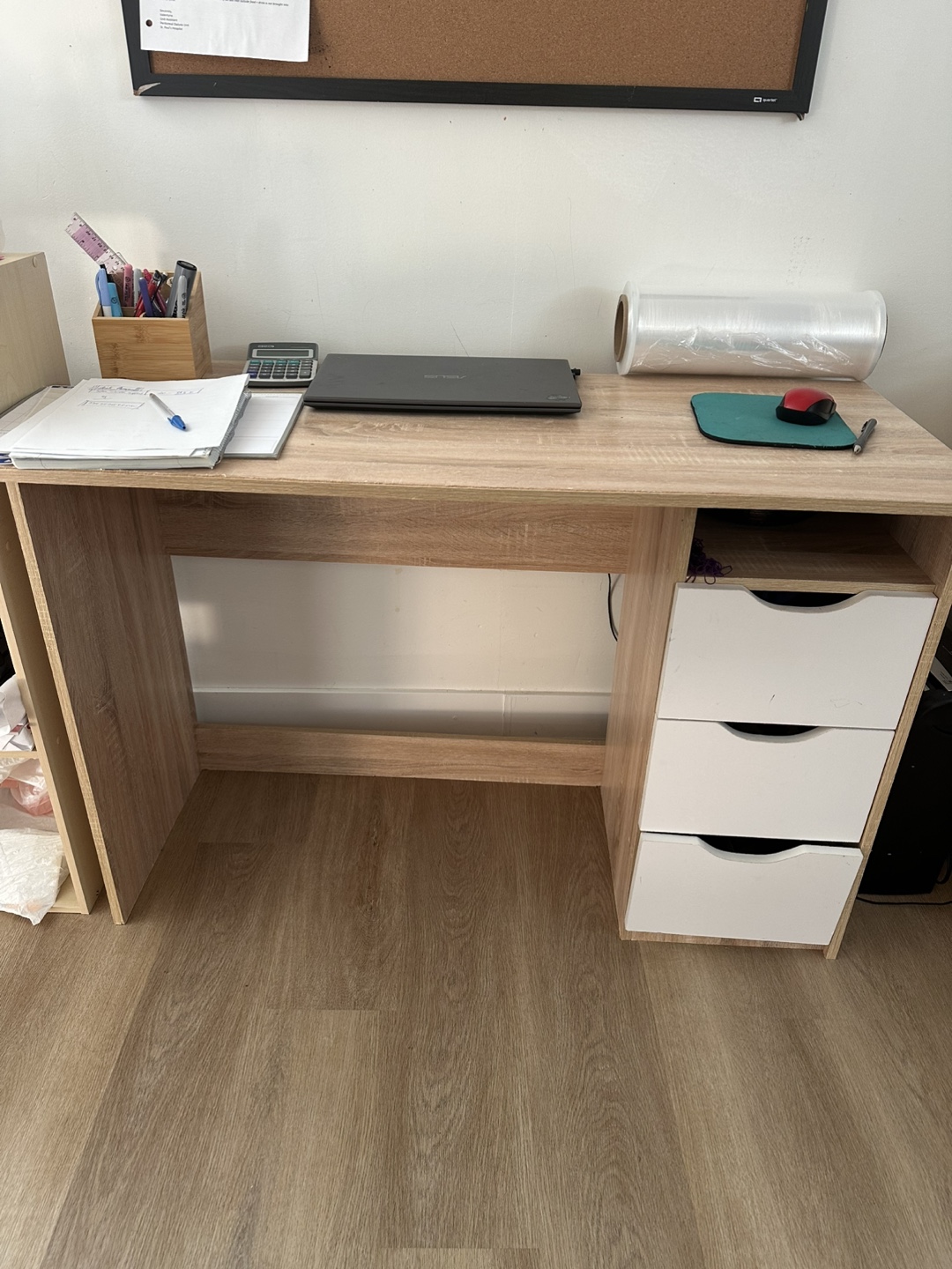 Wooden Desk with White Drawers
