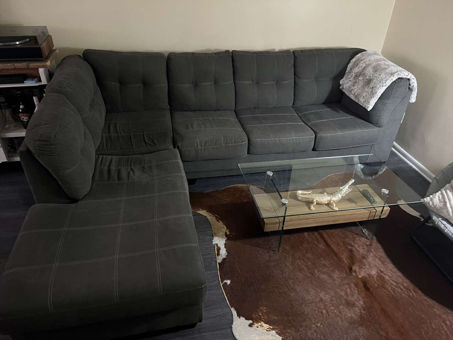 Dark Gray Sectional Sofa with Chaise Lounge - photo 2