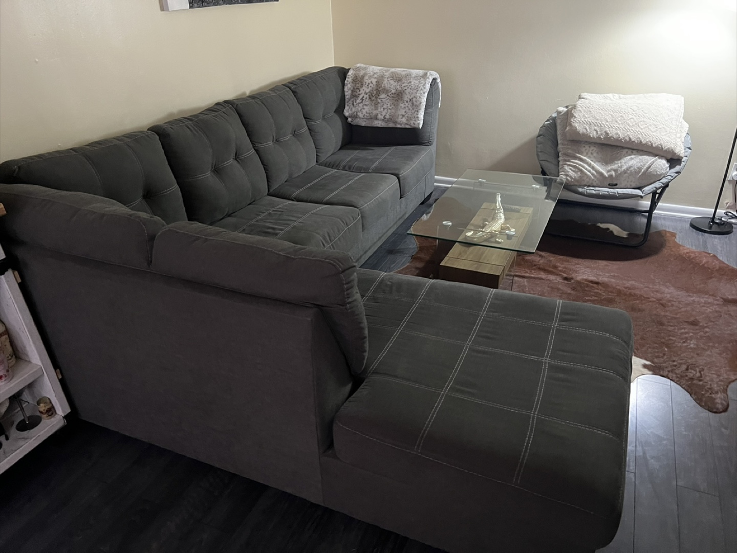 Dark Gray Sectional Sofa with Chaise Lounge - photo 3