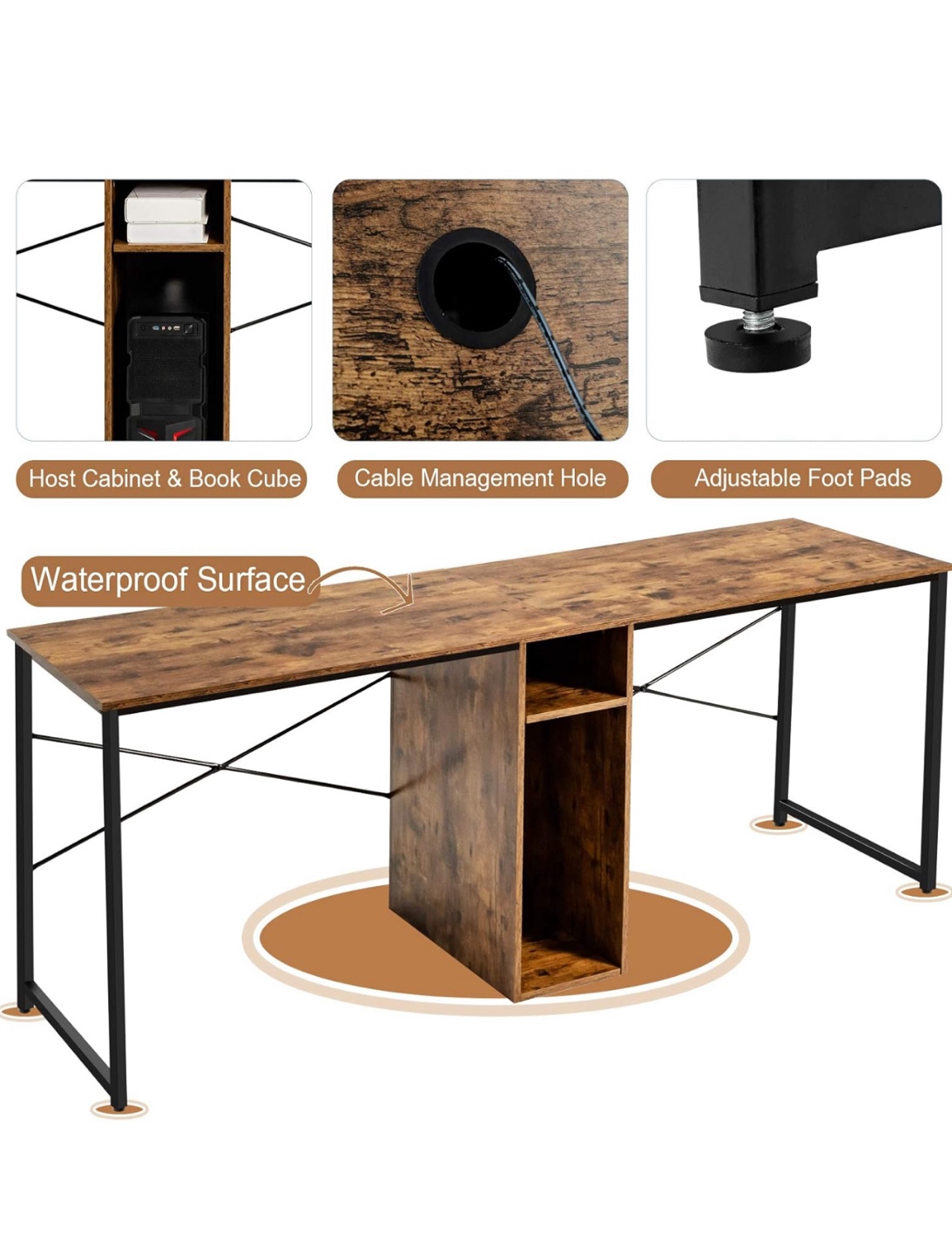 Rustic Brown Double Workstation Desk - photo 2