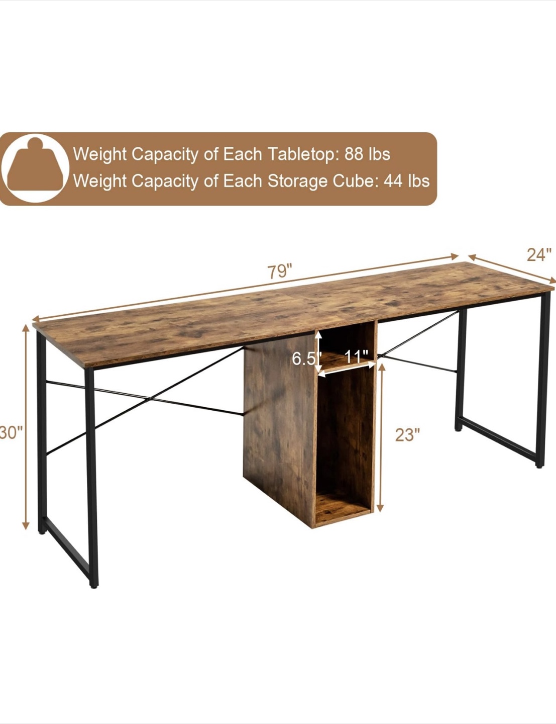 Rustic Brown Double Workstation Desk - photo 3