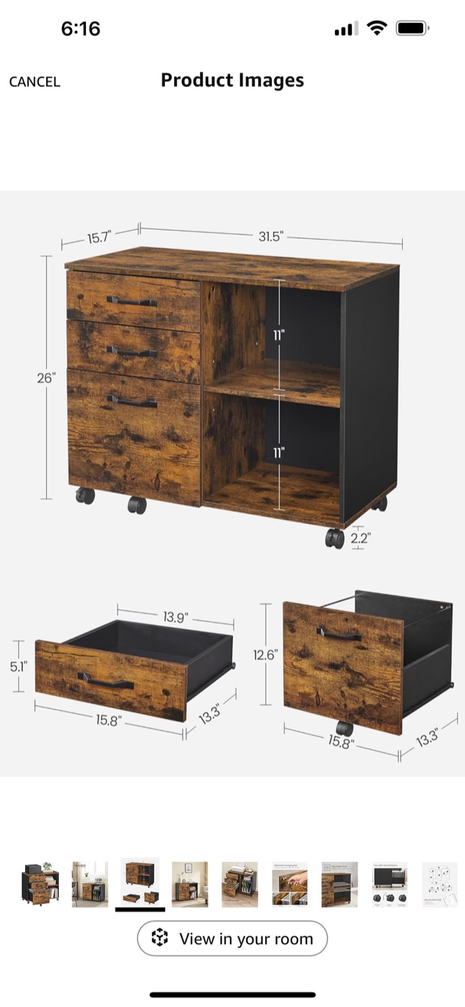 Rolling File Cabinet with 3 Drawers & Shelves