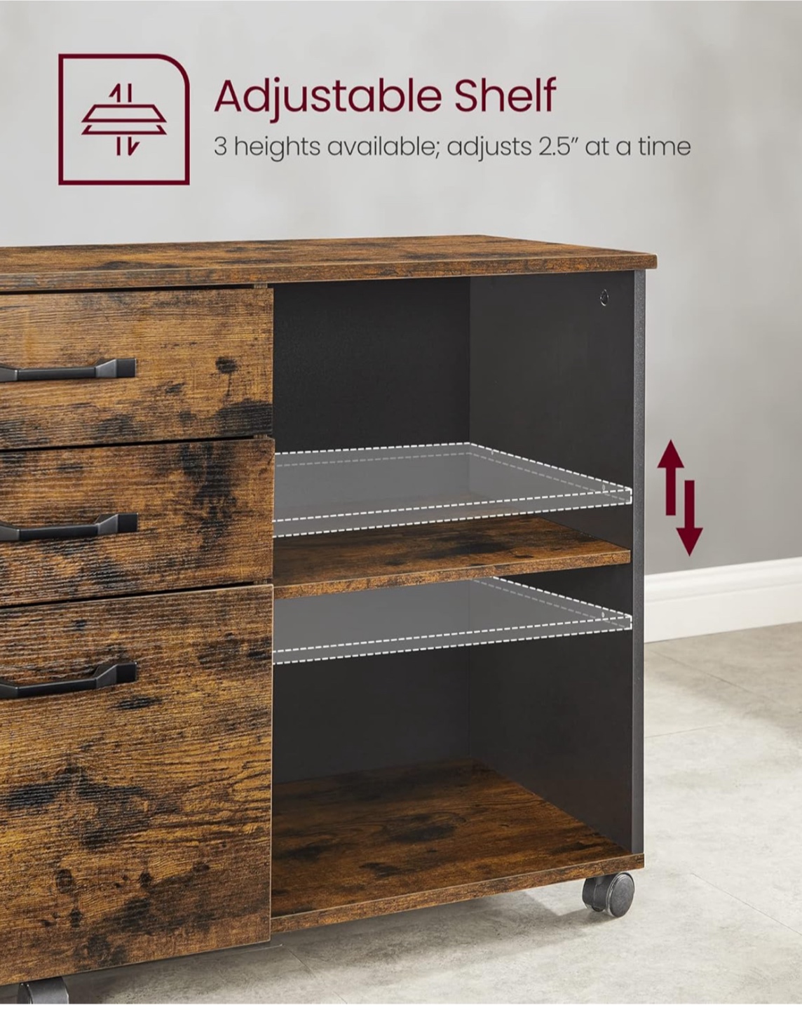 Rolling File Cabinet with 3 Drawers & Shelves - photo 3