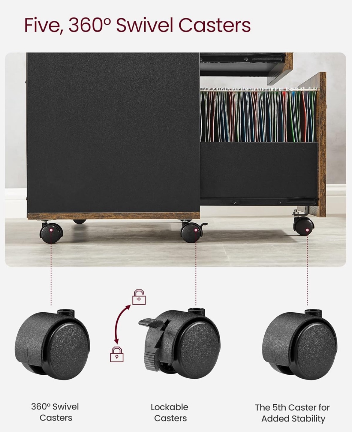 Rolling File Cabinet with 3 Drawers & Shelves - photo 4