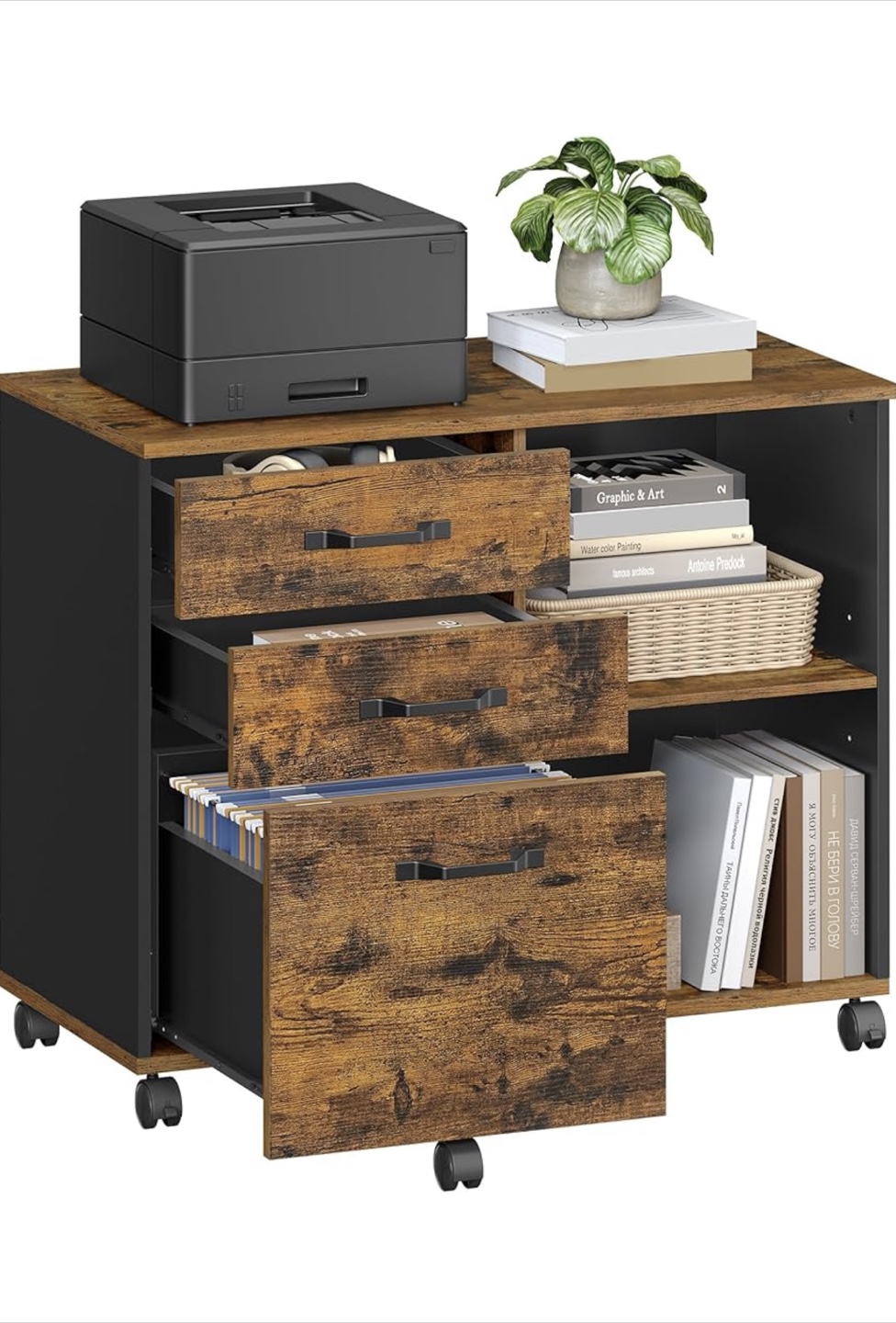 Rolling File Cabinet with 3 Drawers & Shelves - photo 2