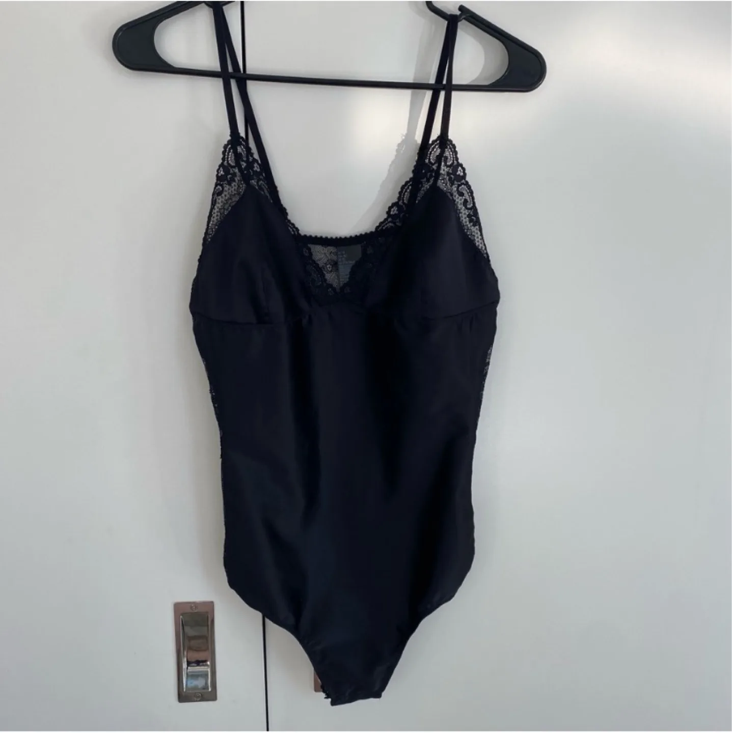 Topshop Black Lace Satin Bodysuit Size 10 thumbnail