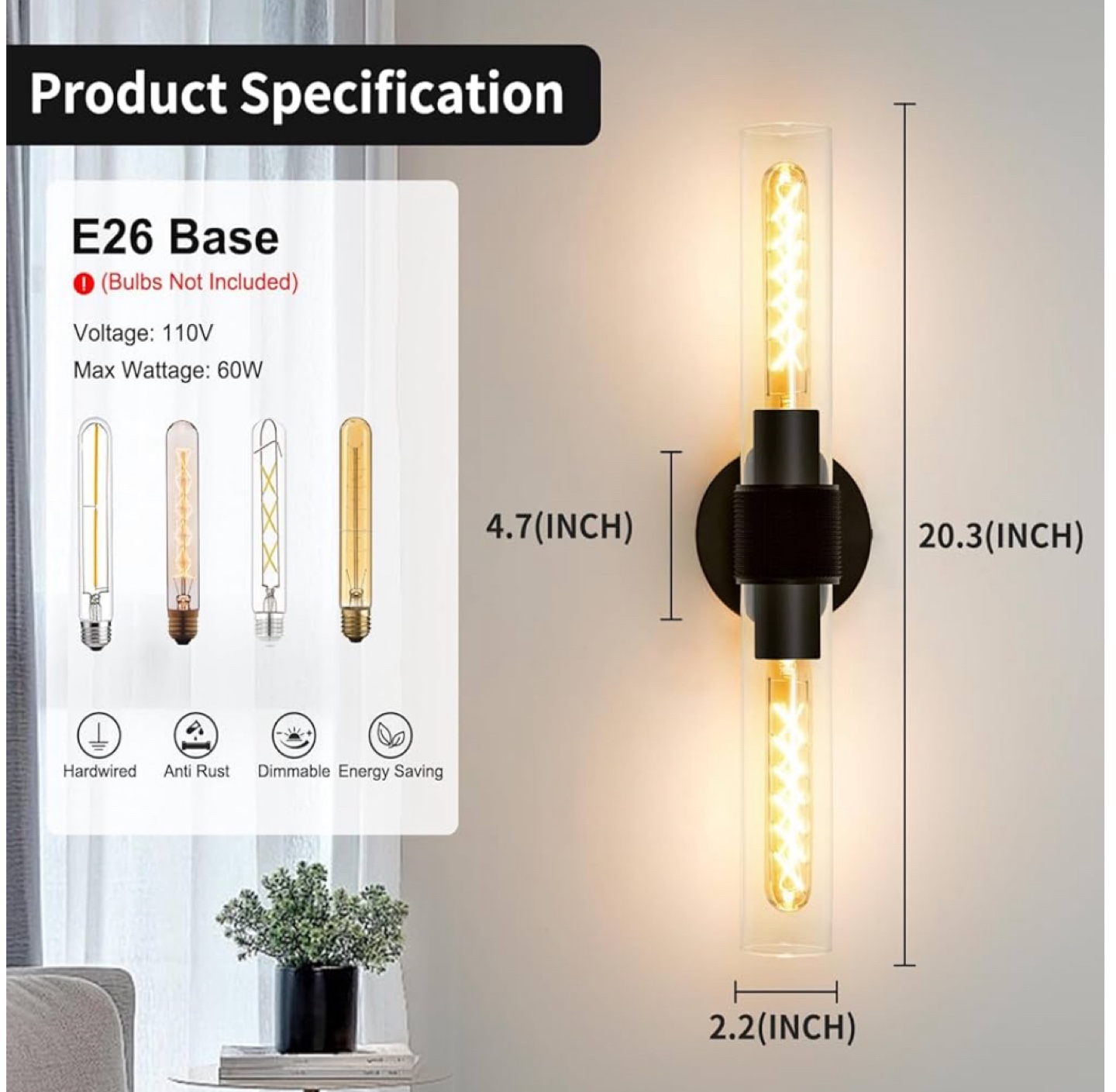 Black Bathroom Wall Sconces - Set of 2 - photo 3