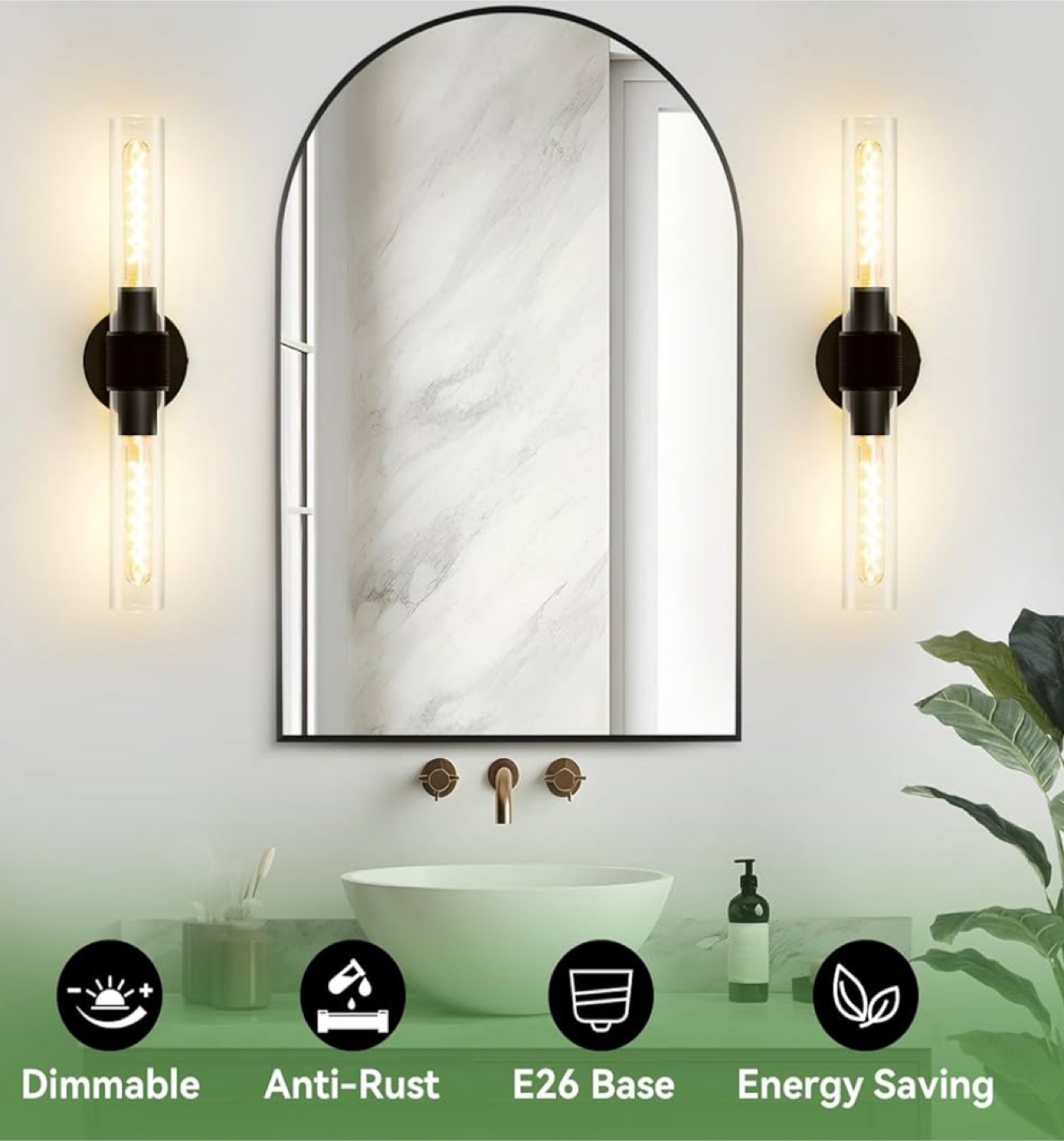 Black Bathroom Wall Sconces - Set of 2 - photo 2