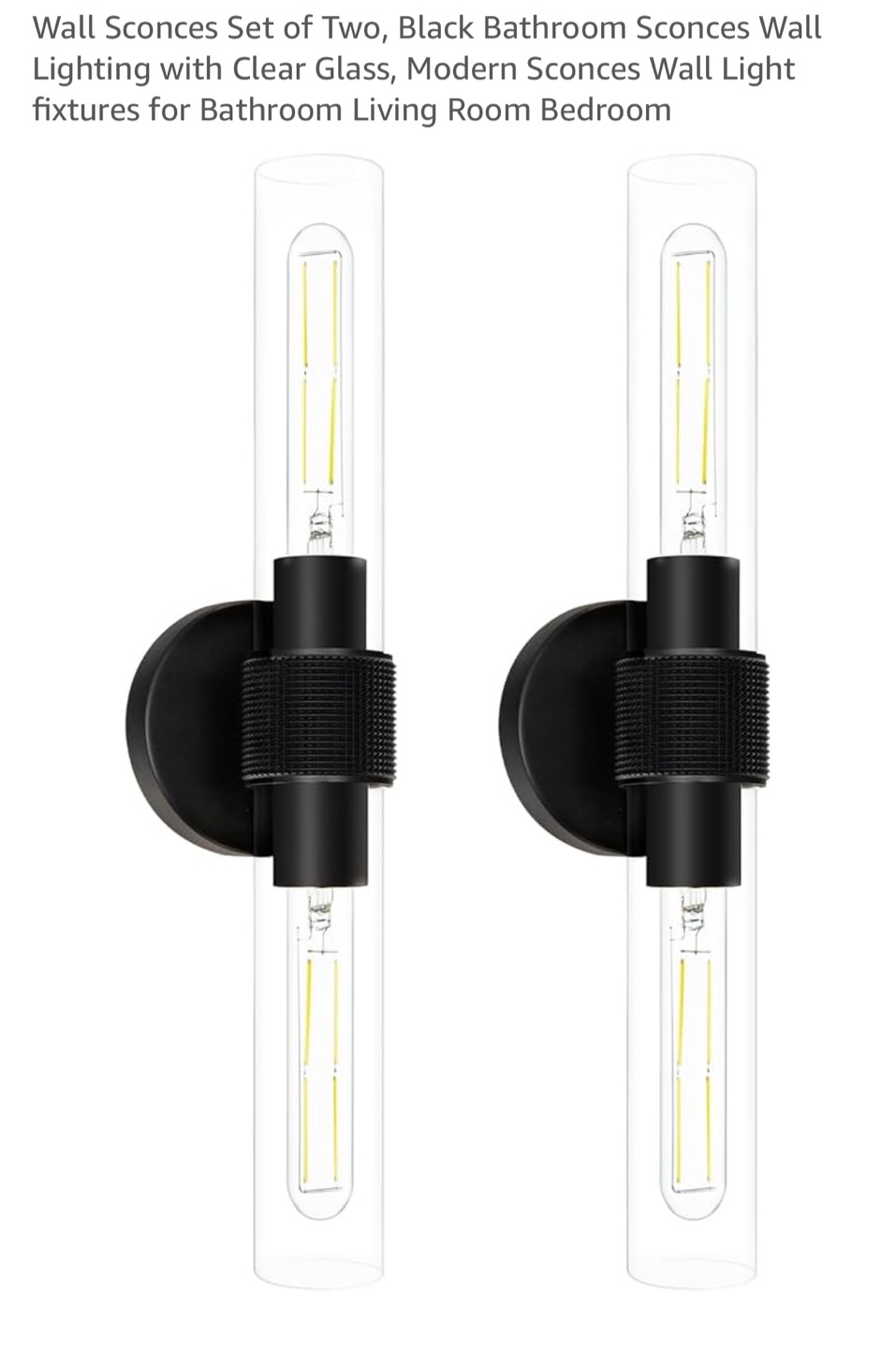 Black Bathroom Wall Sconces - Set of 2