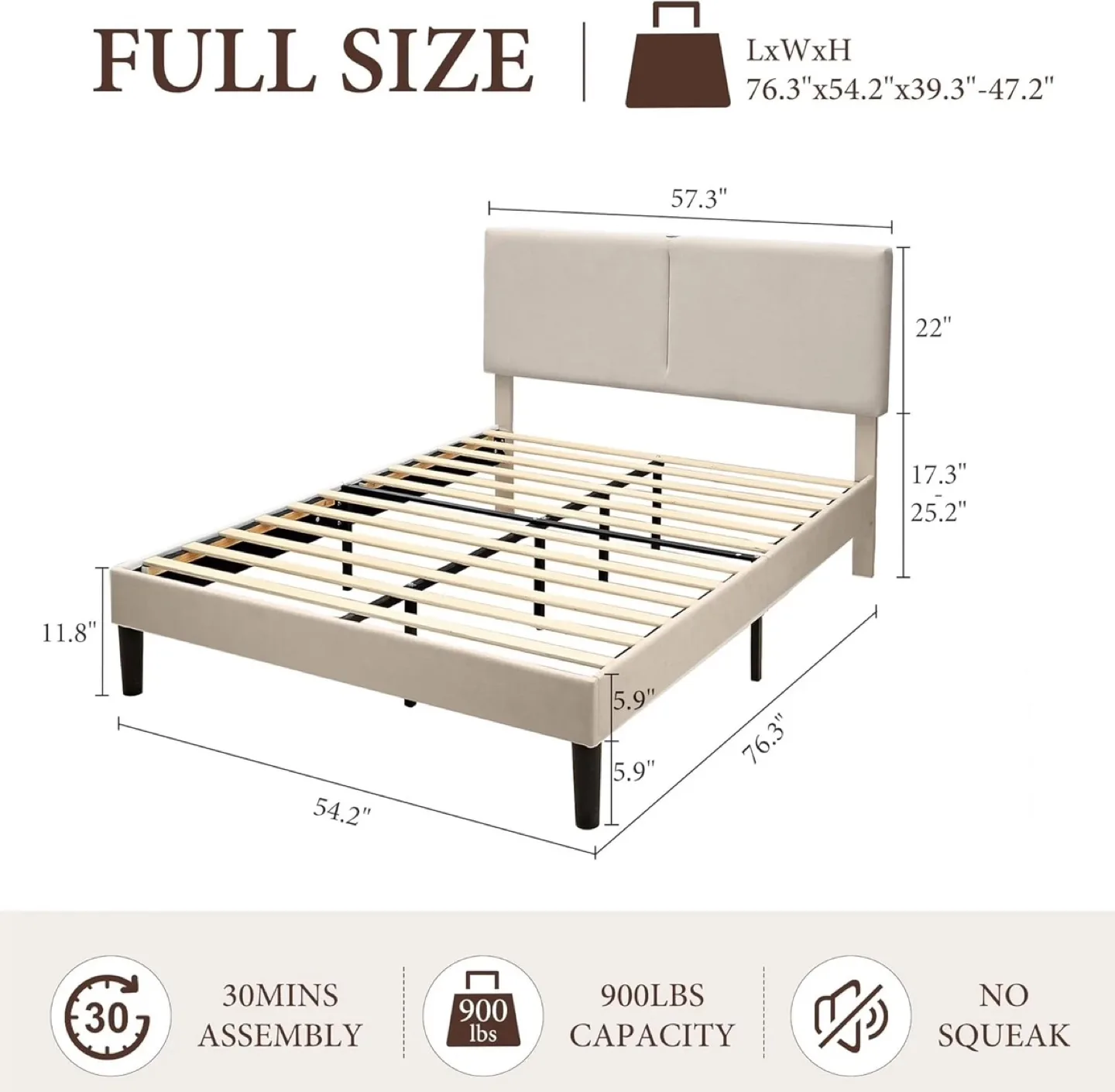 Full Size Bed Frame with Headboard - White image indicator(2)
