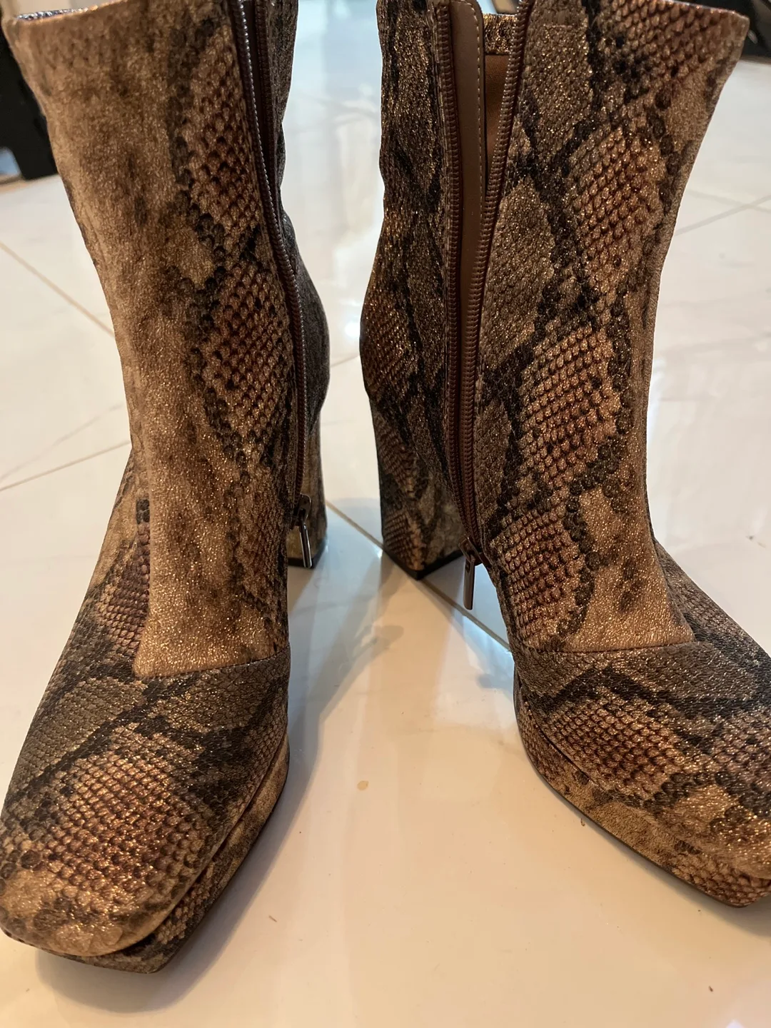 IMPO Stretch Snake Print Heeled Booties - Size 7.5 image indicator(2)