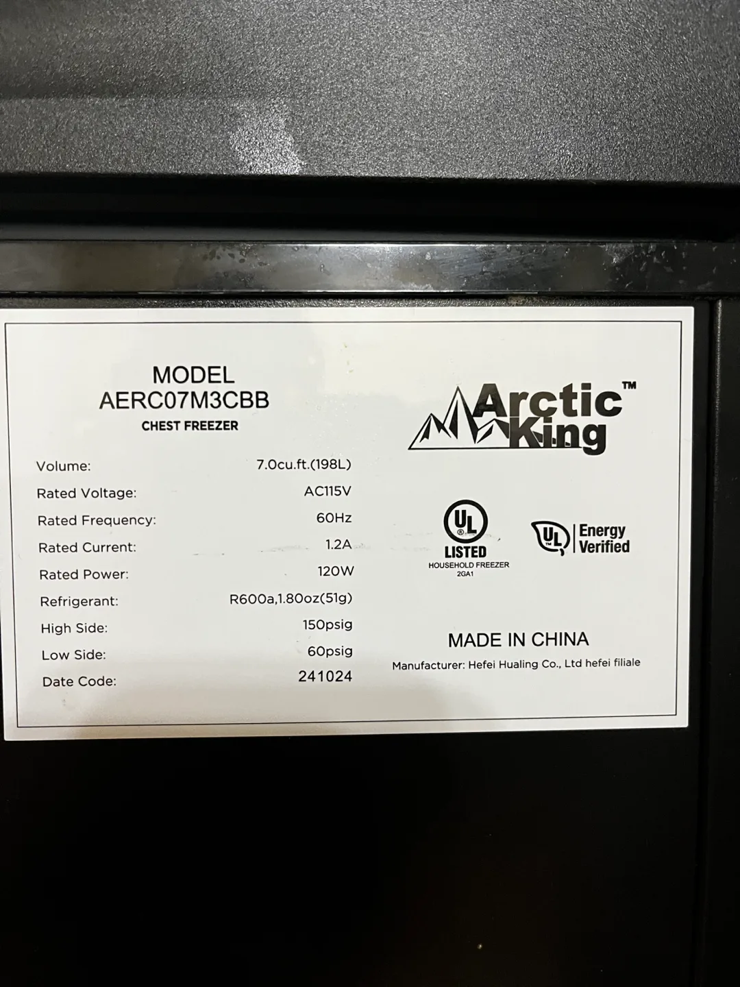 Arctic King Chest Freezer - Model AERC07M3CBB image indicator(2)