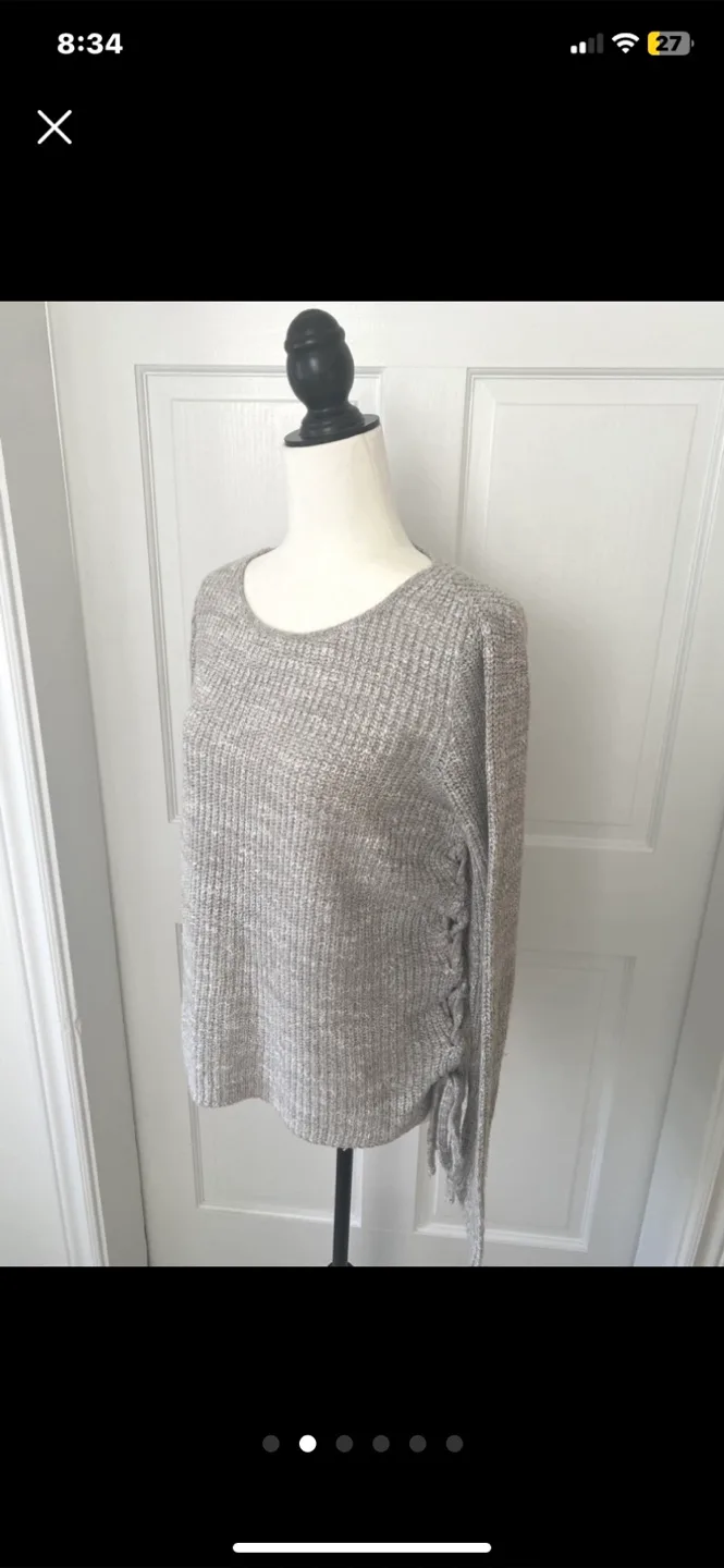 AE - Grey Knit Sweater with Lace-Up Detail image indicator(2)