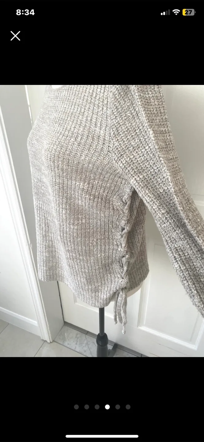 AE - Grey Knit Sweater with Lace-Up Detail image indicator(4)