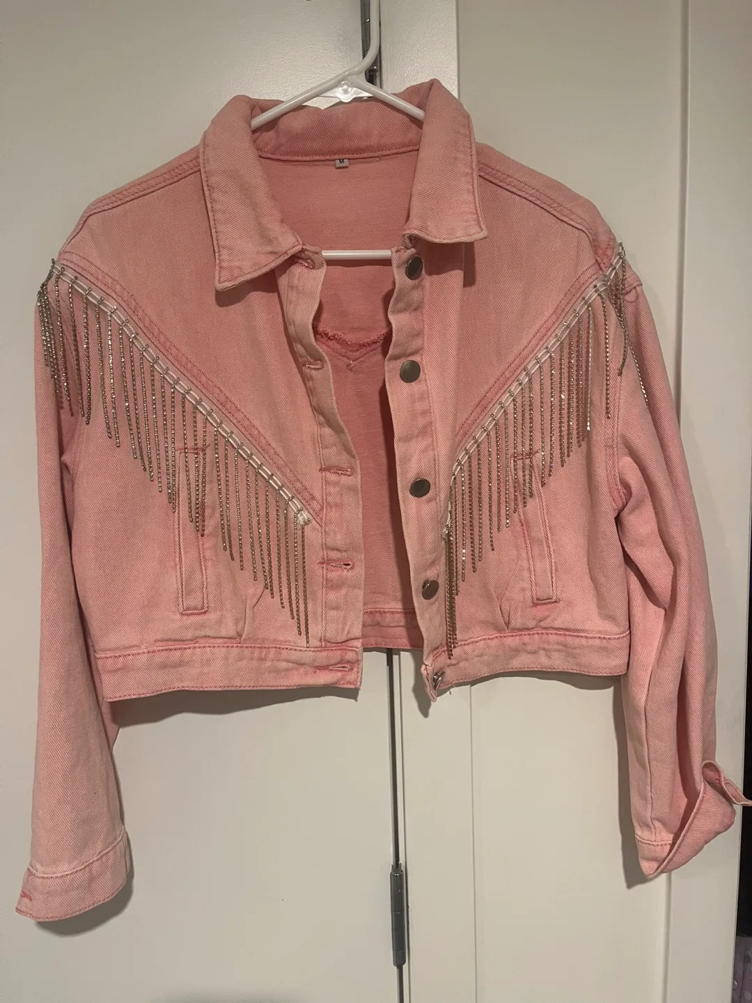 Pink Denim Jacket with Silver Fringe thumbnail