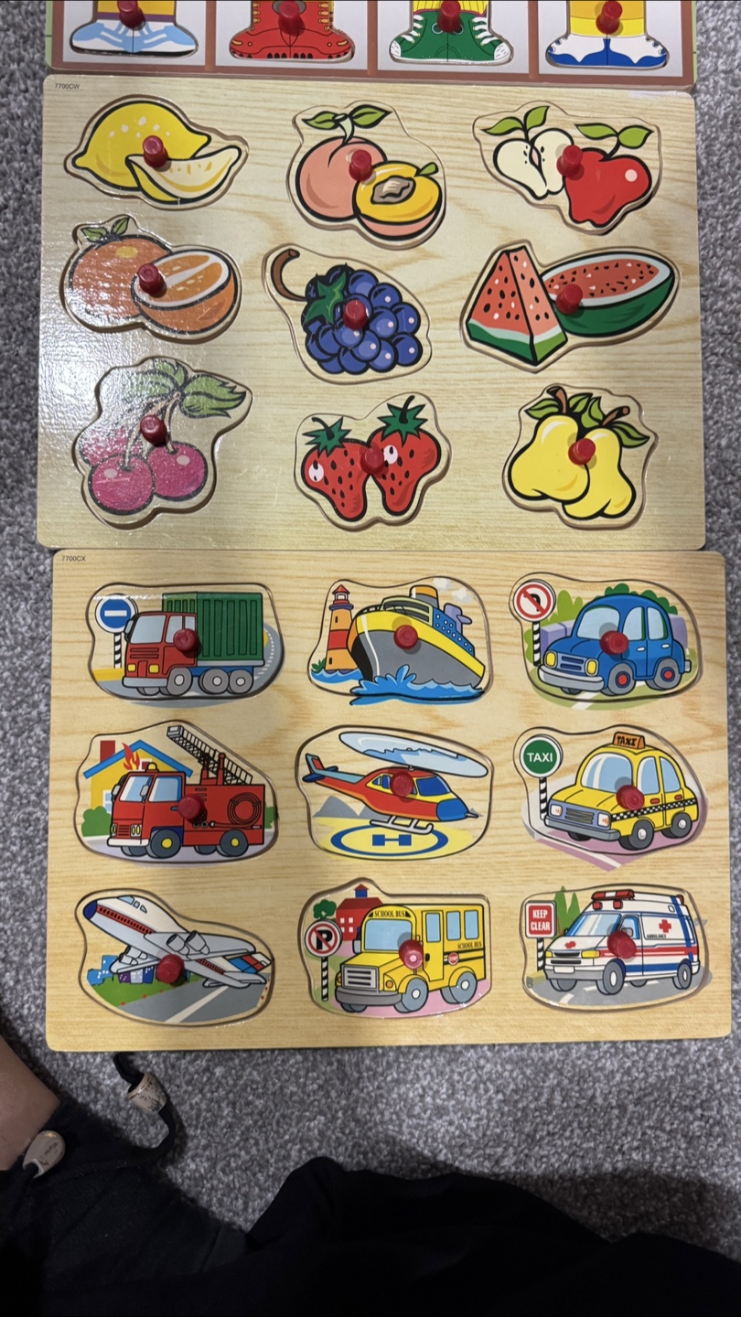 Wooden Peg Puzzles - Shapes, Clothes, Fruits, Vehicles - photo 2