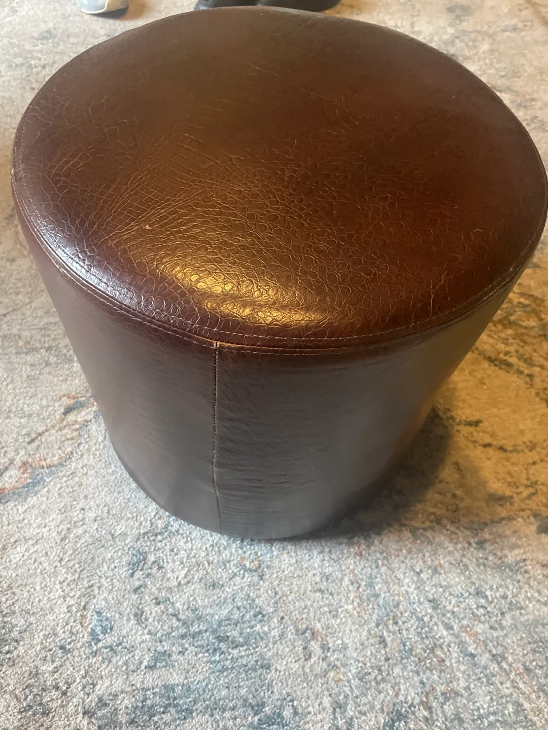 Brown Faux Leather Round Ottoman Footstool image indicator(2)