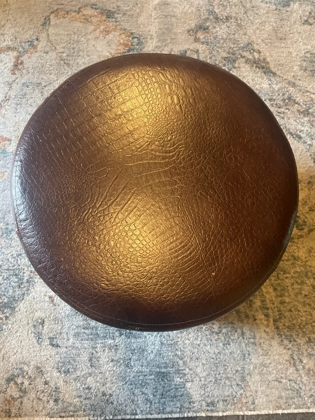 Brown Faux Leather Round Ottoman Footstool thumbnail