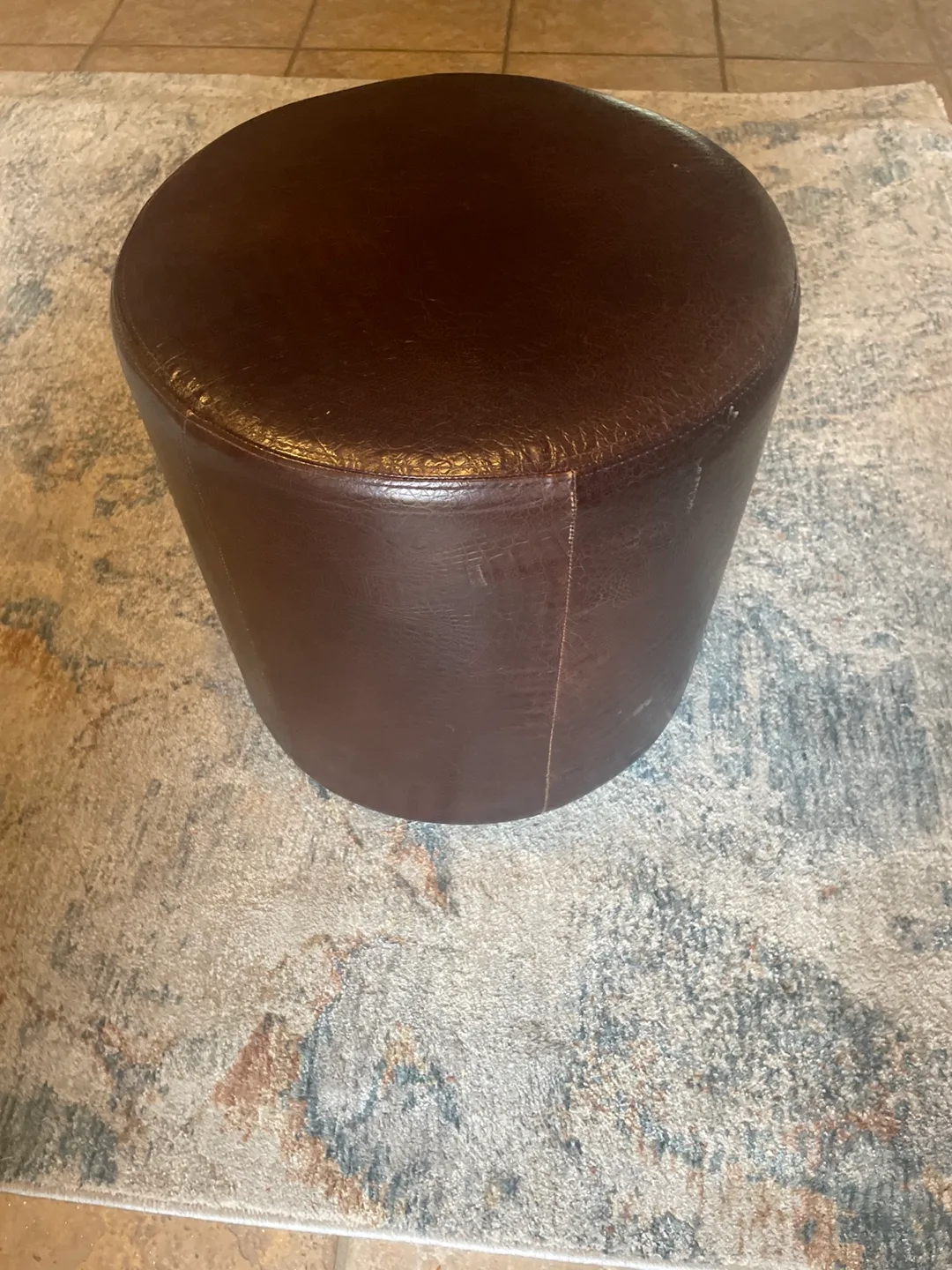 Brown Faux Leather Round Ottoman Footstool image indicator(5)