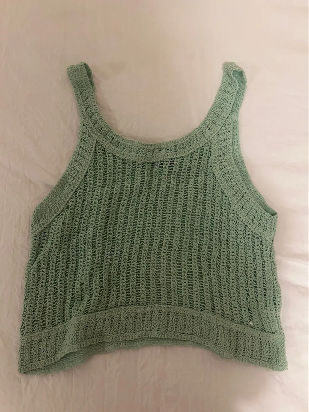 Crochet Knit Tank Top in Green thumbnail