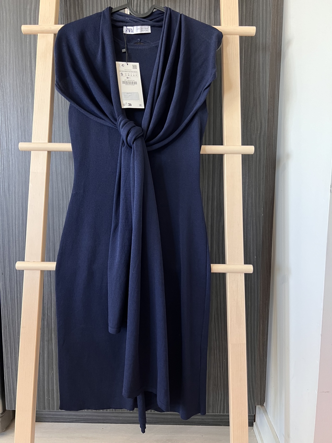 Zara Navy Blue Knit Dress With Cape- brand new with tag