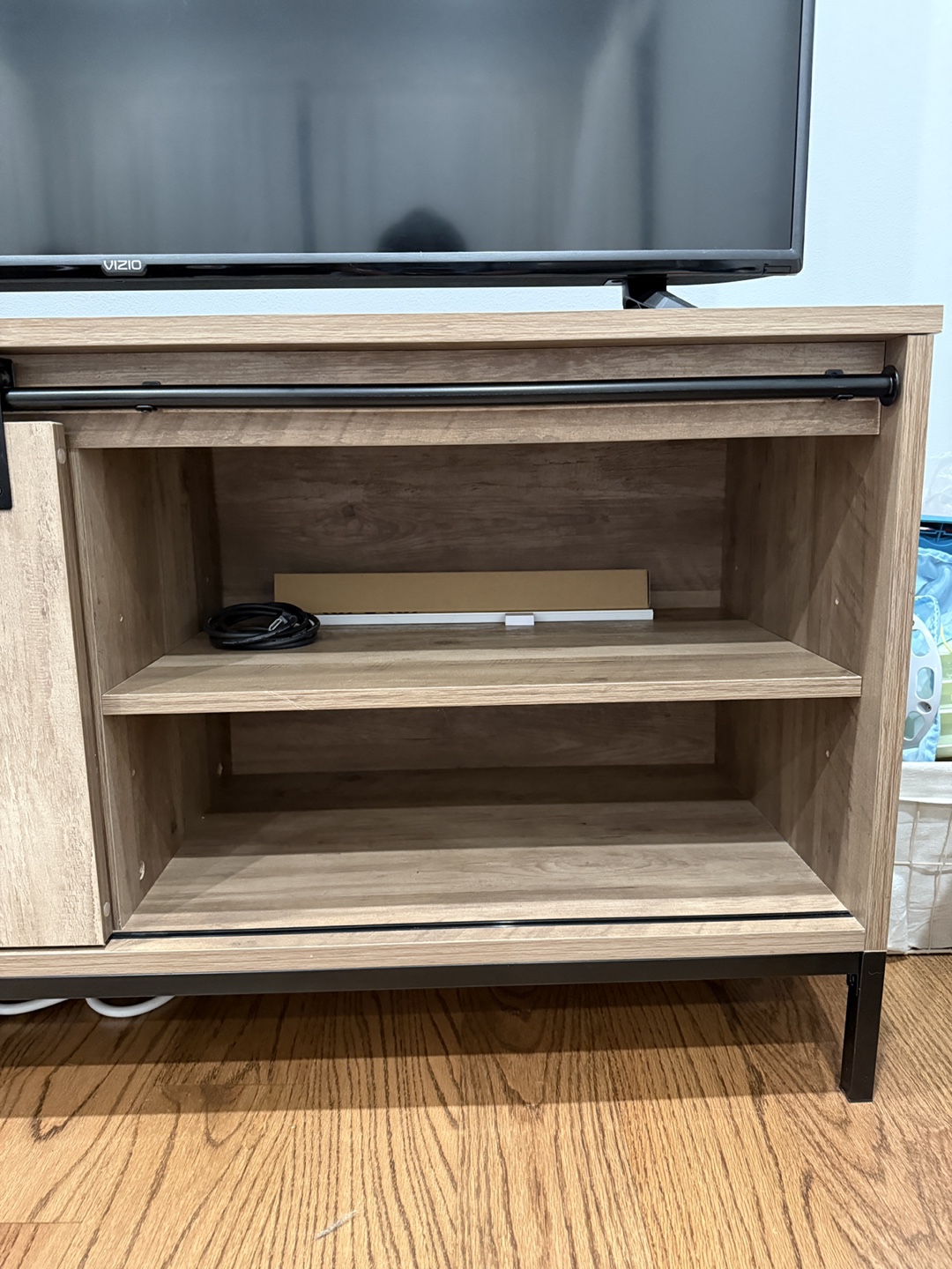 Rustic Wood TV Stand with Sliding Door - photo 3