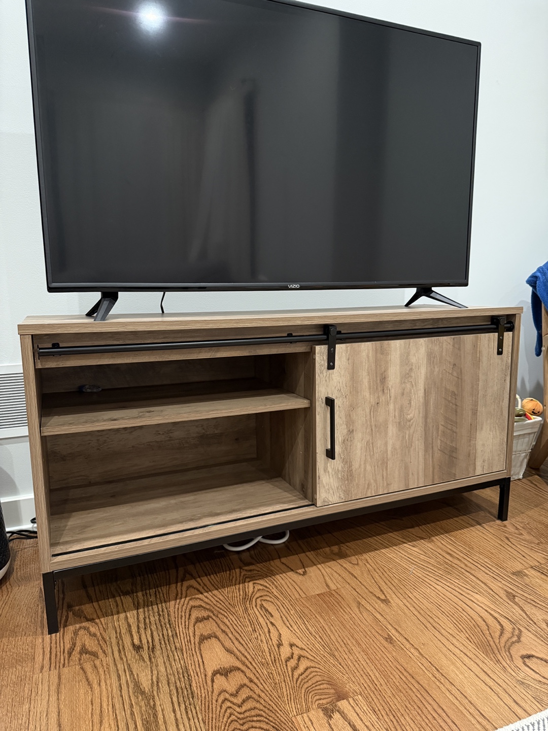 Rustic Wood TV Stand with Sliding Door