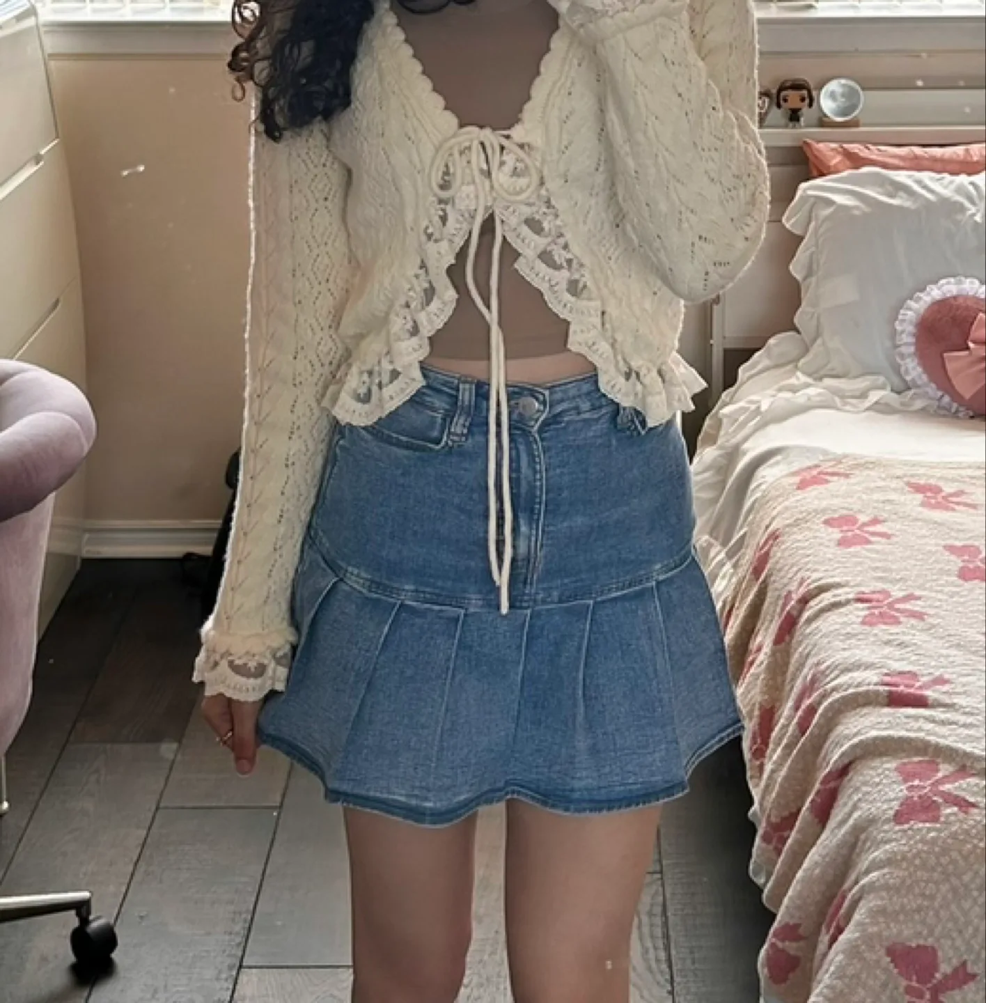 Denim Pleated Mini Skirt thumbnail