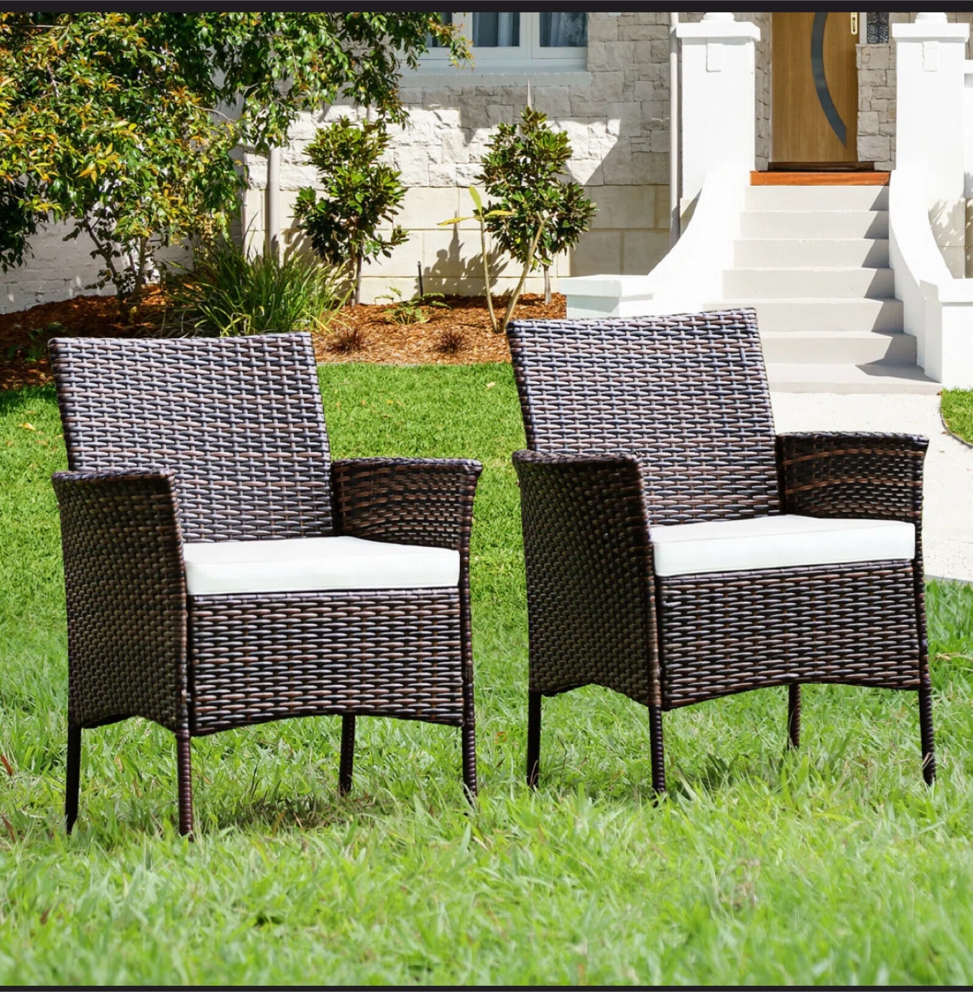 Wicker Patio Armchairs (Set of 3)