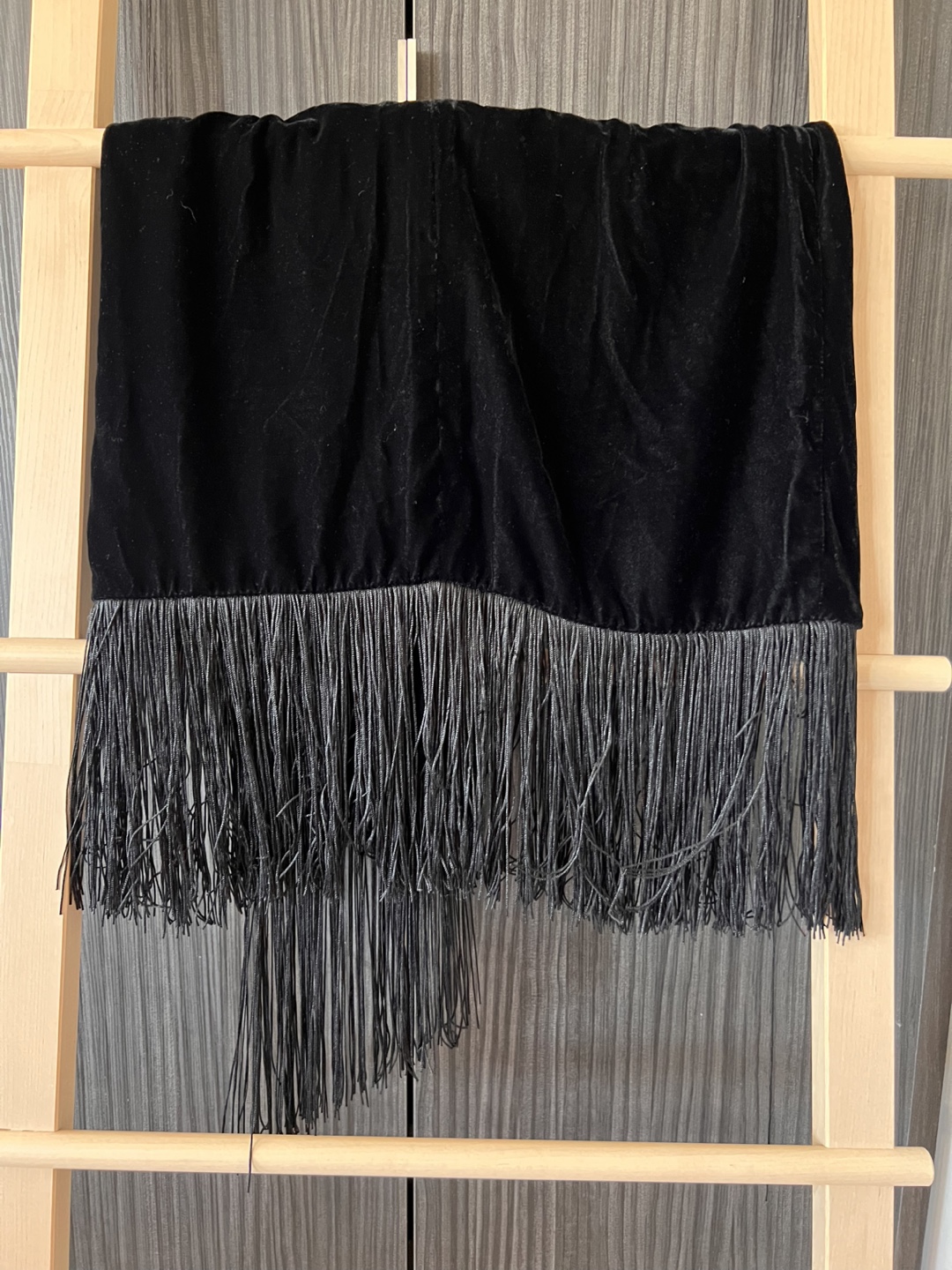 Zara Black Velvet Fringe Skirt - Size S - photo 2