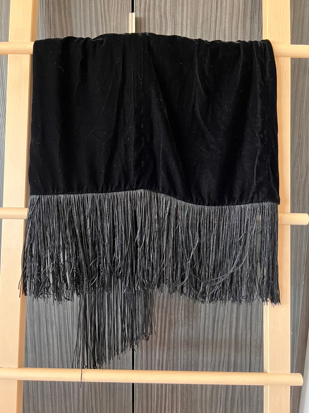 Zara Black Velvet Fringe Skirt - Size S image indicator(2)