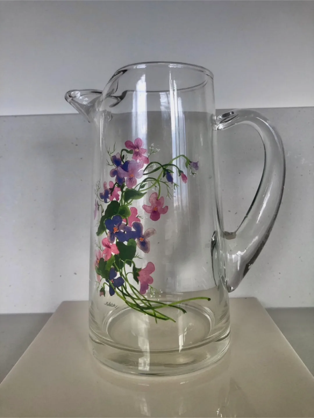 Vintage J. Walsh Floral Glass Pitcher image indicator(2)