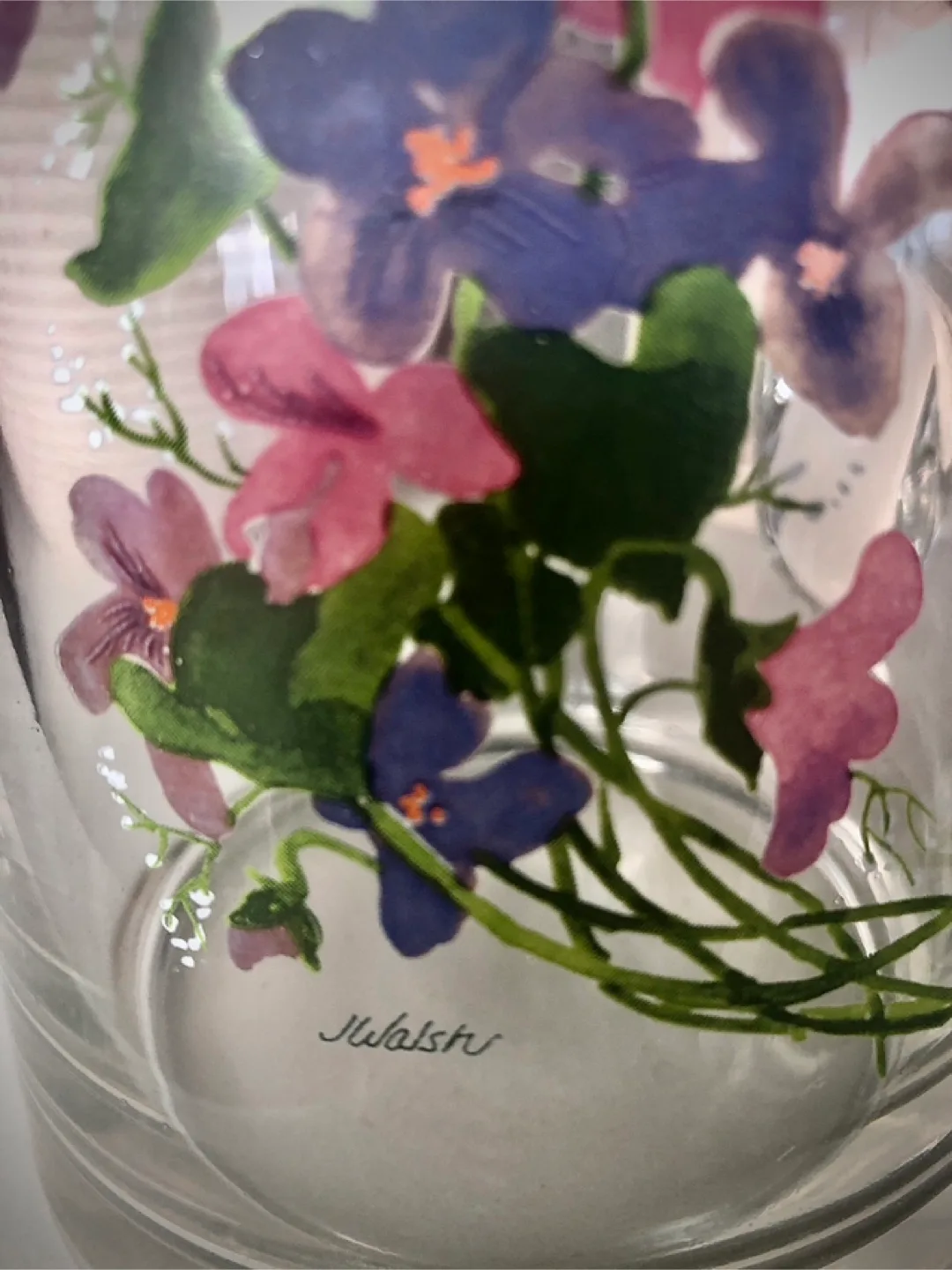 Vintage J. Walsh Floral Glass Pitcher image indicator(3)
