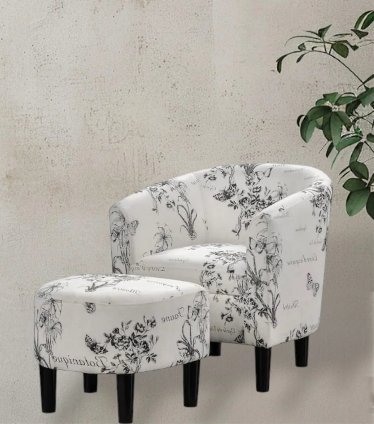 Retro Print Accent Chair with Ottoman thumbnail
