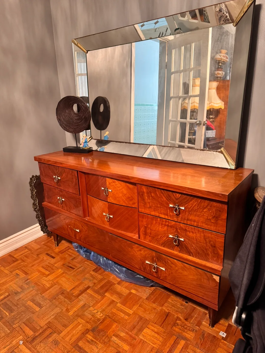 Vintage Wood Dresser with Mirror thumbnail