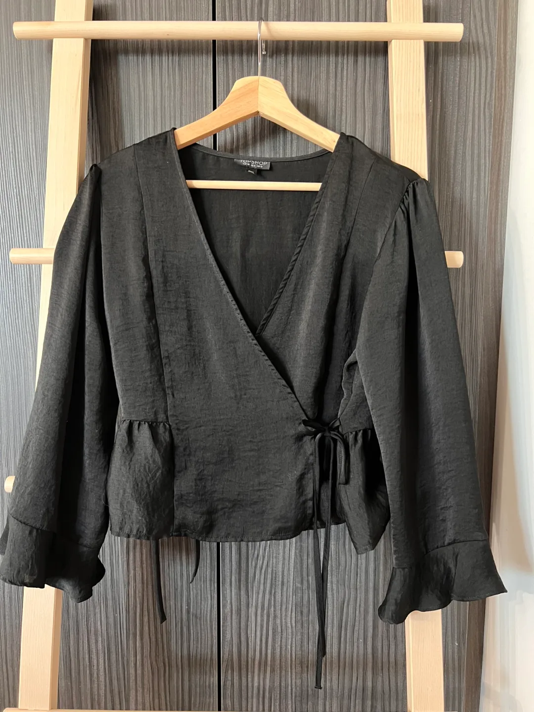 Topshop Black Wrap Blouse - Size US 6