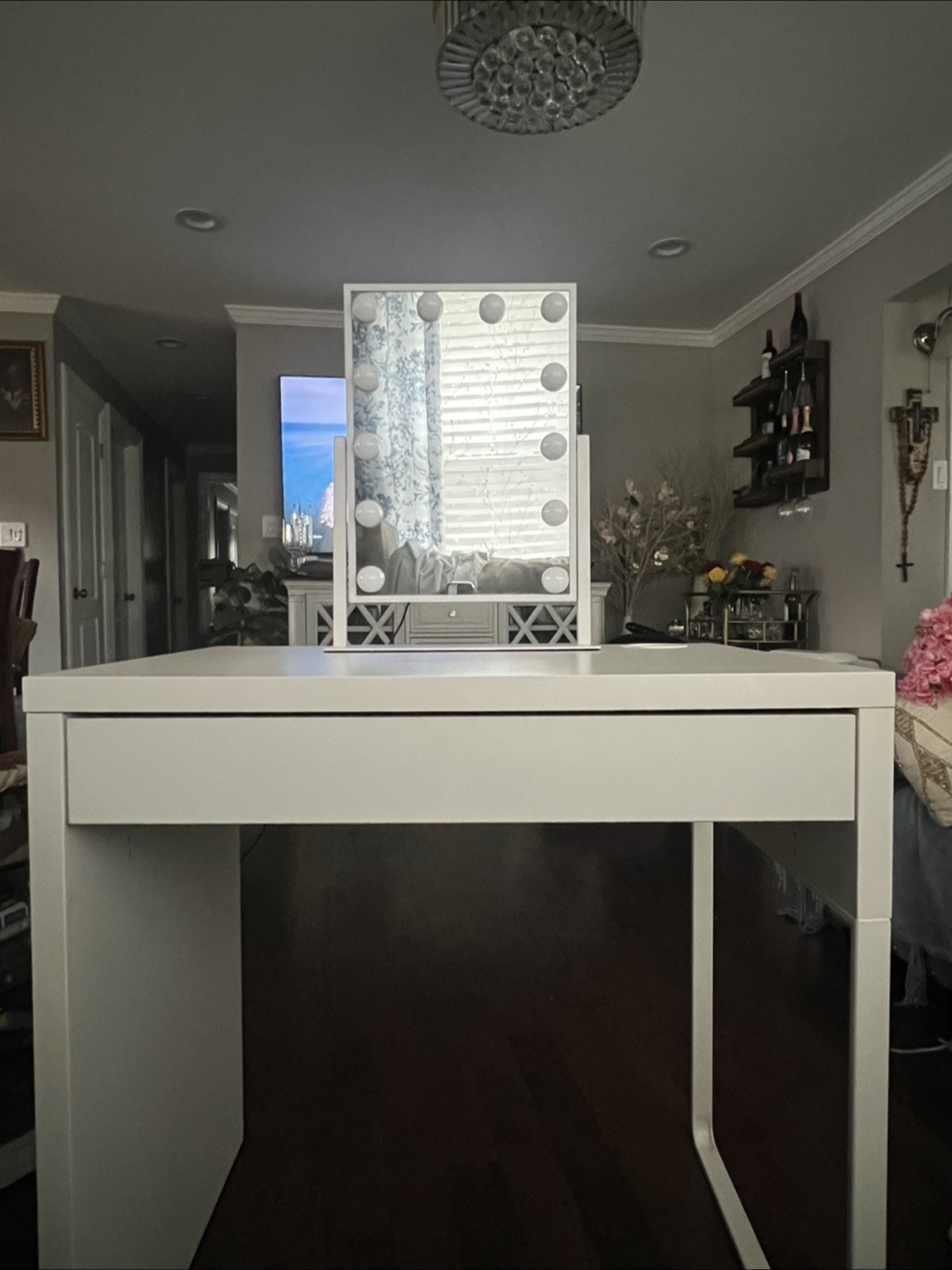 White Vanity Desk with Hollywood Lighted Mirror - photo 2