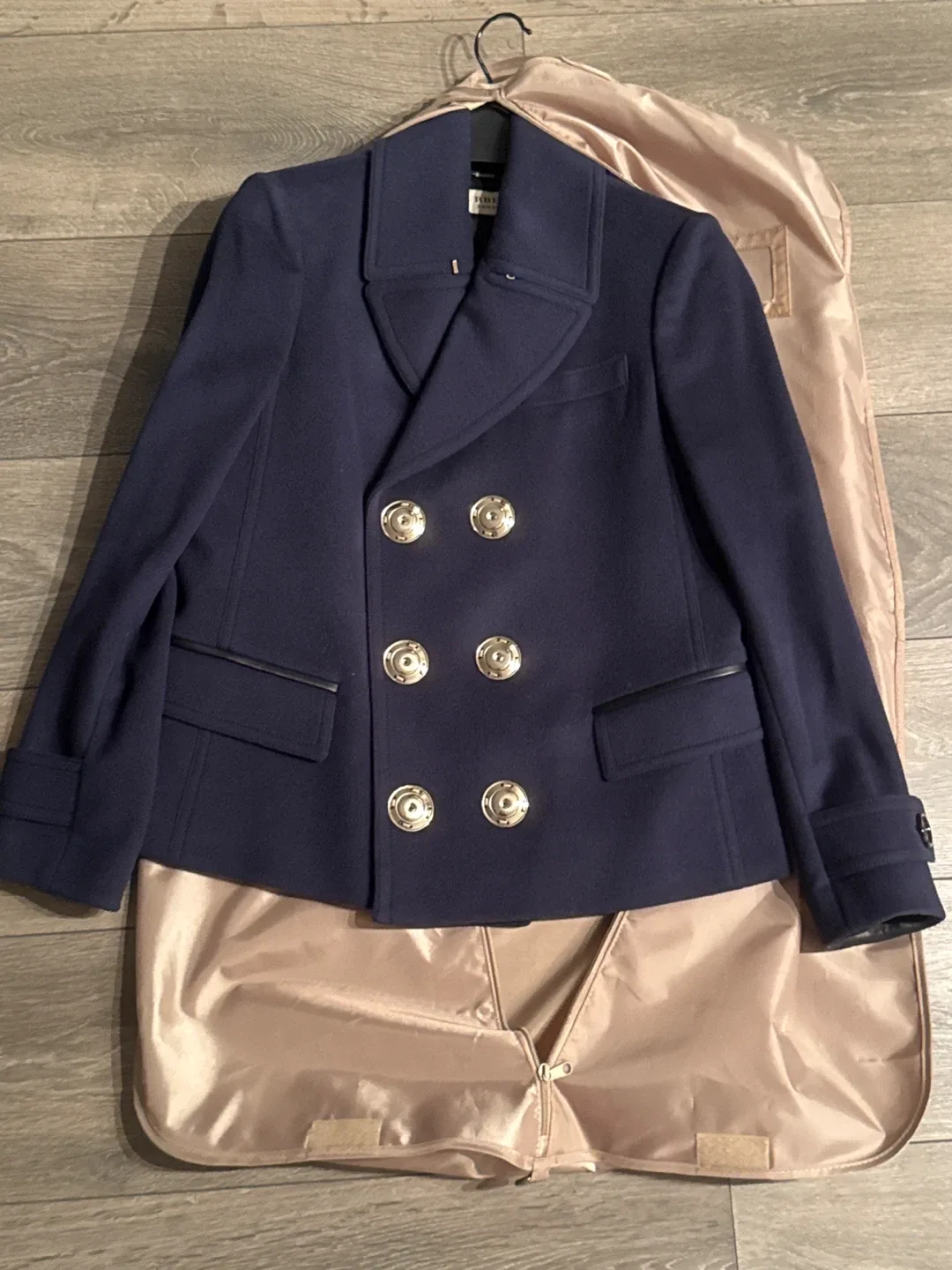 Burberry Wool Cashmere Blend Navy Pea Coat thumbnail