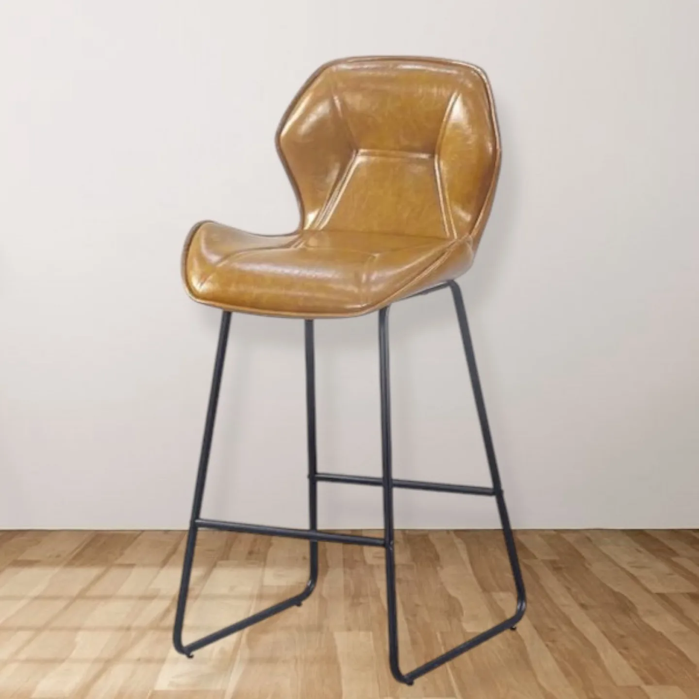 (New) Set of 2 Tan Bar Stools with Black Legs thumbnail