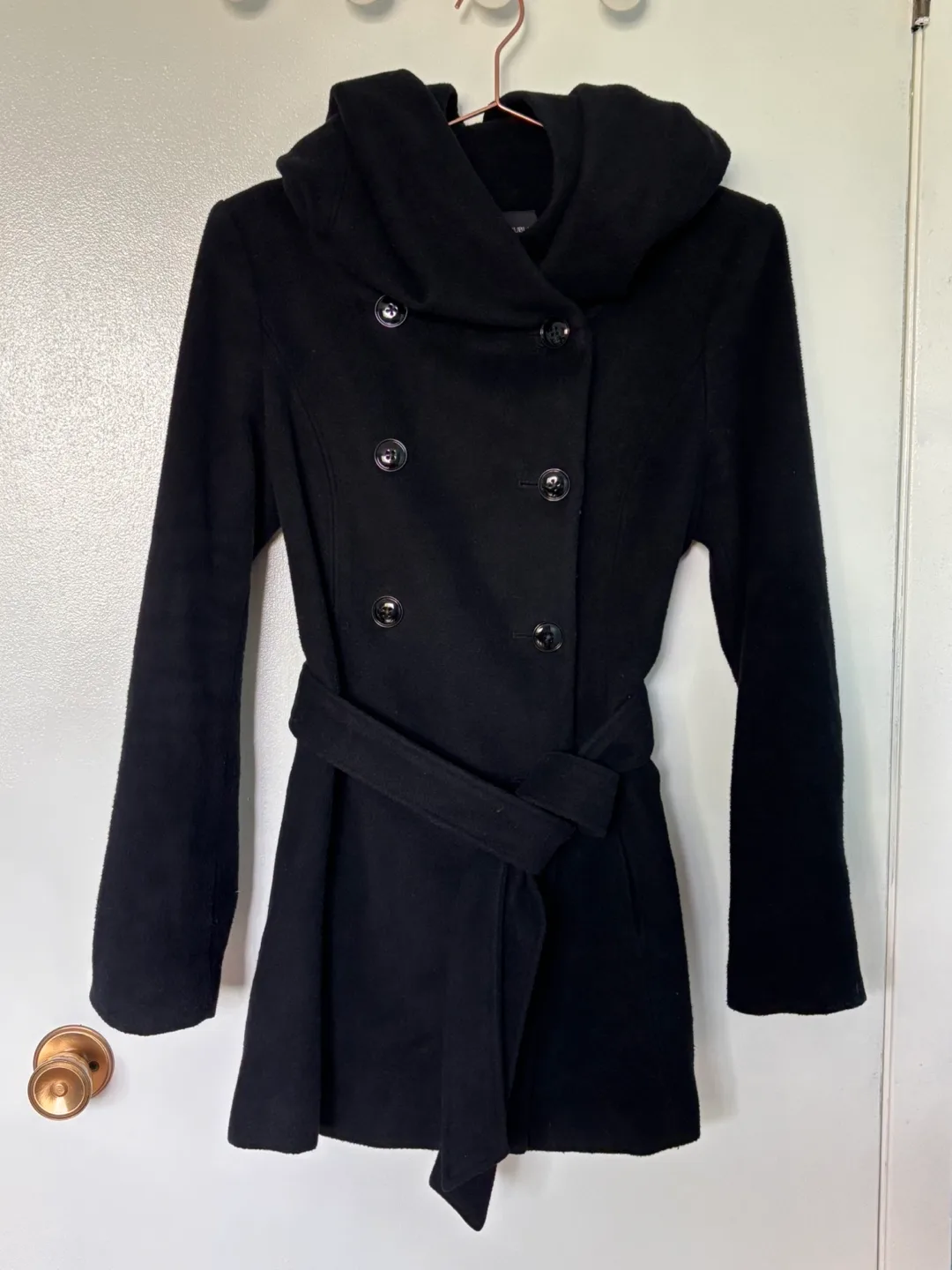 Banana Republic Black Hooded Wool Coat thumbnail