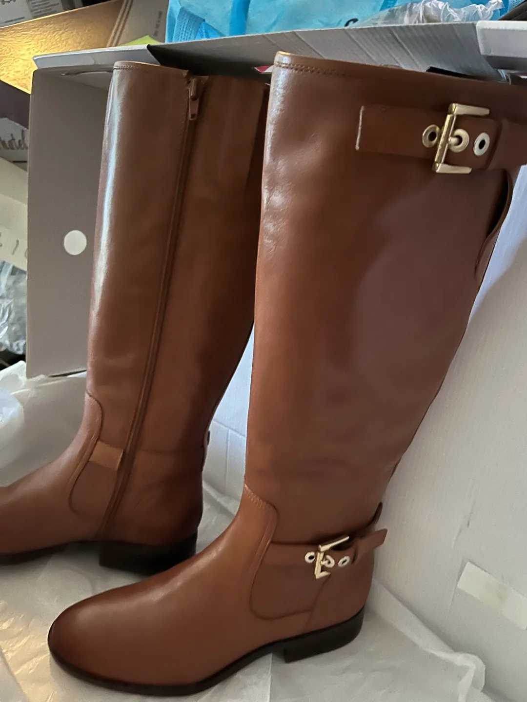 Nine West Brown Leather Riding Boots image indicator(2)