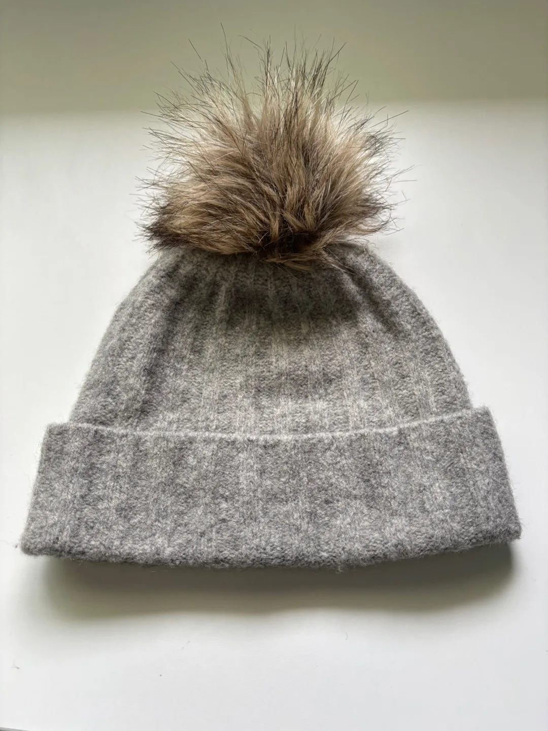 Aritzia Babaton Grey Wool Beanie with Pom Pom thumbnail
