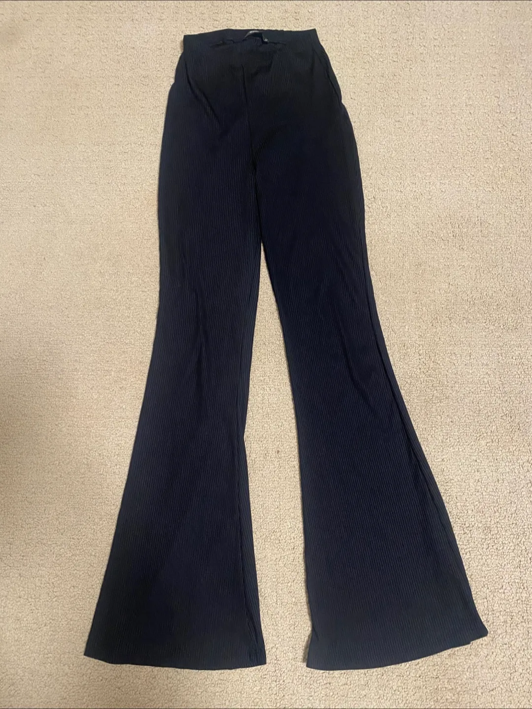 Missguided Black Ribbed Flare Pants - Size US 2 thumbnail
