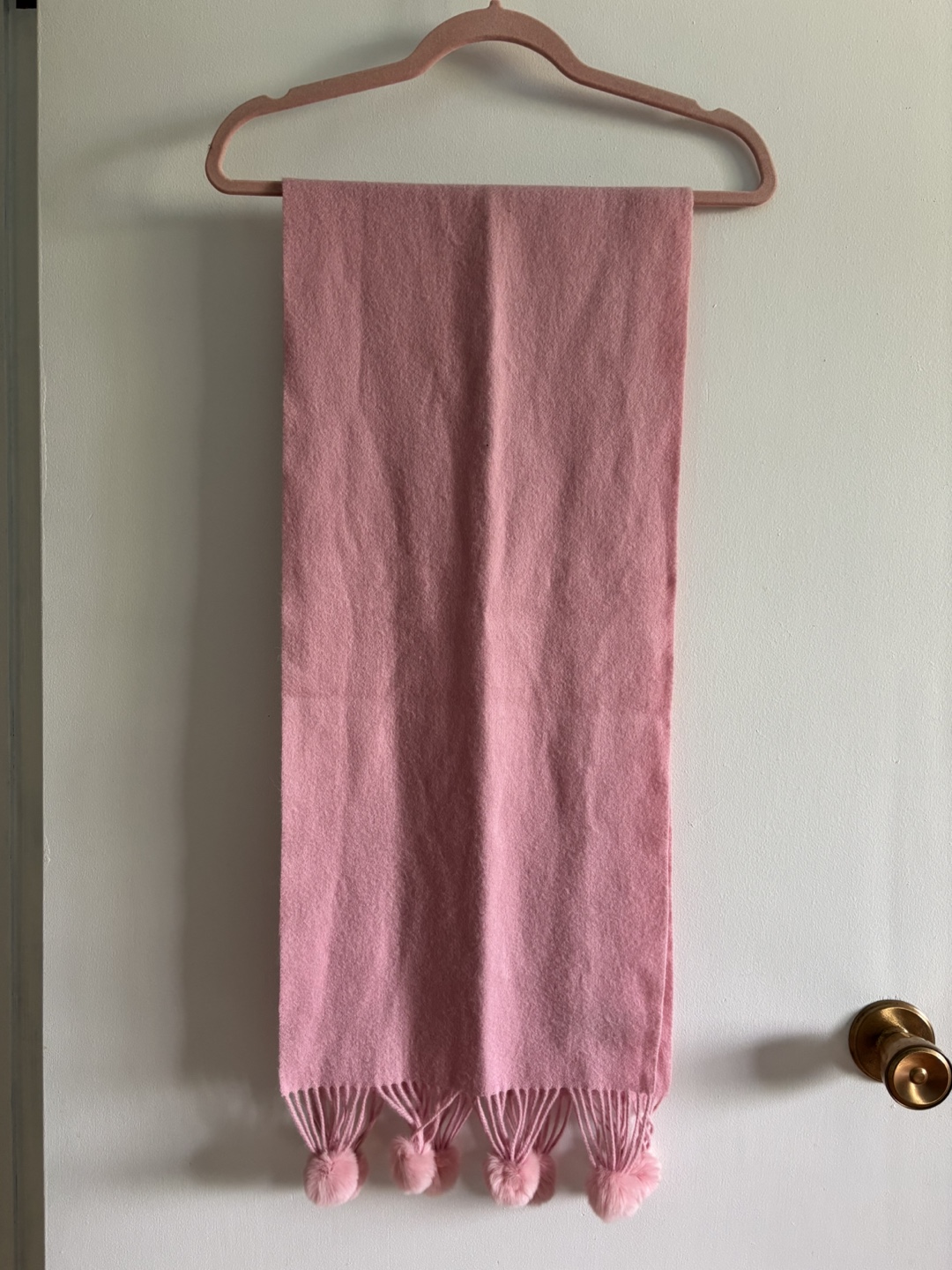Pink Cashmere Scarf with Pom Poms